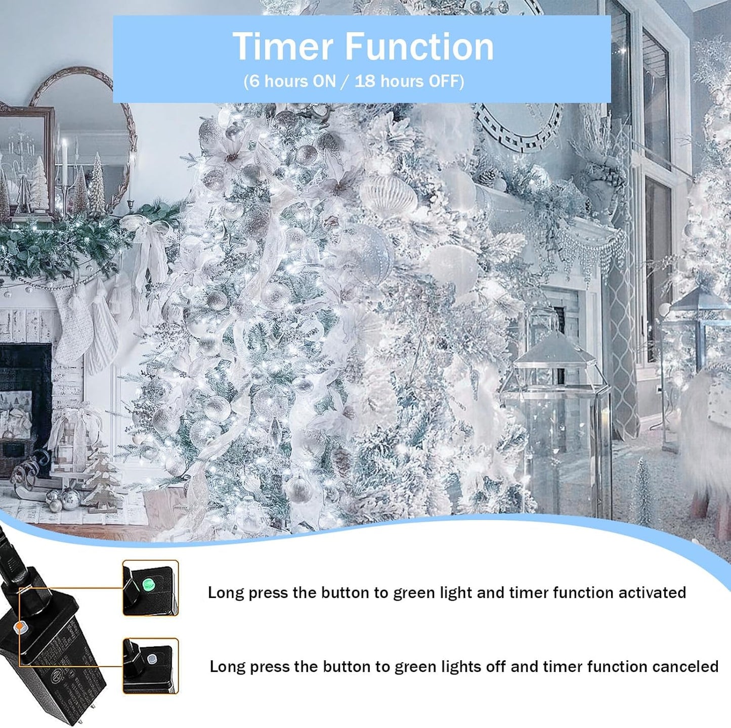 YIQU White 82FT 200 LED Christmas String Lights Outdoor/Indoor (Extendable Green Wire, Ultra-Bright with 8 Modes, UL Certified), Fairy String Lights for Xmas Tree Holiday Party Decoration, Cool White