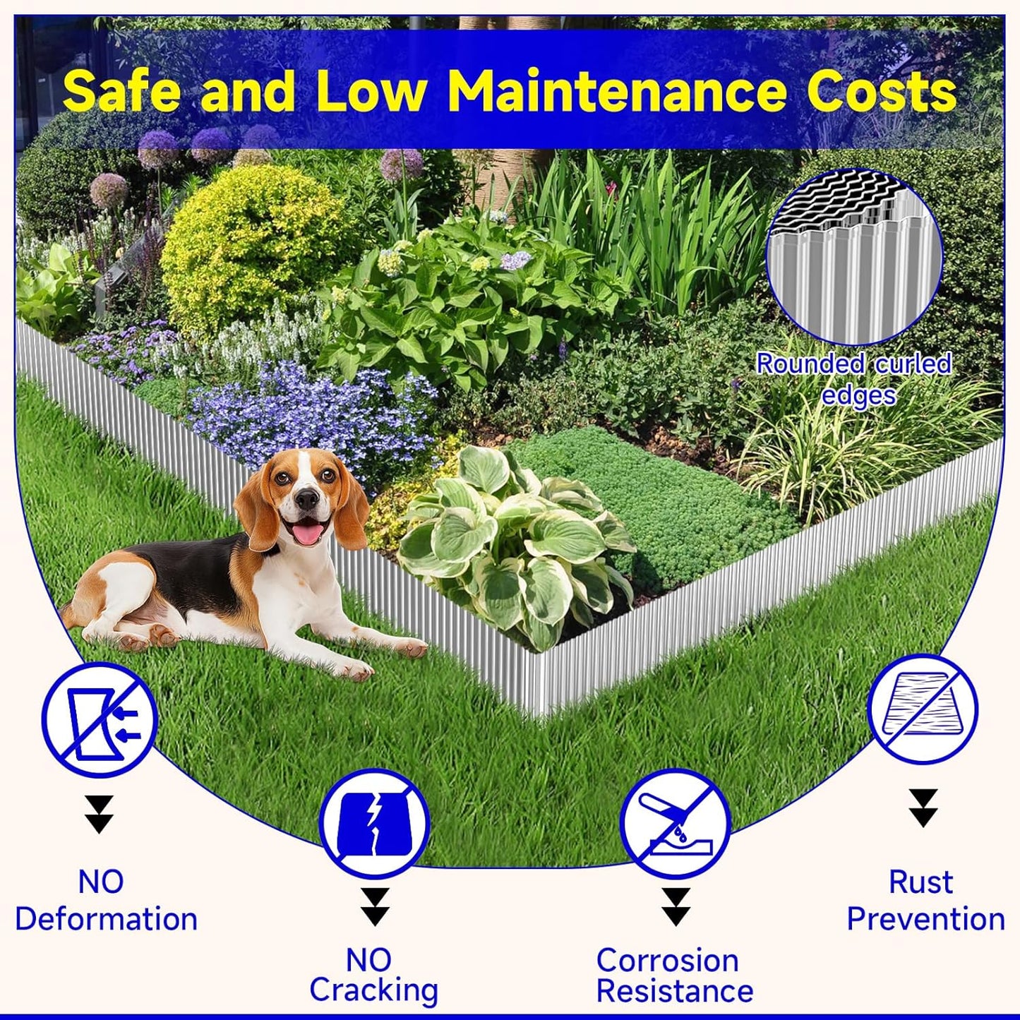 Corrugated Garden Edging,6"×40Ft Galvanized Steel Landscape Edging & Lawn Edging Border,Metal Garden Border for Flower Beds,Garden,Lawn,Raised Beds & Tree Surrounds(Silver)