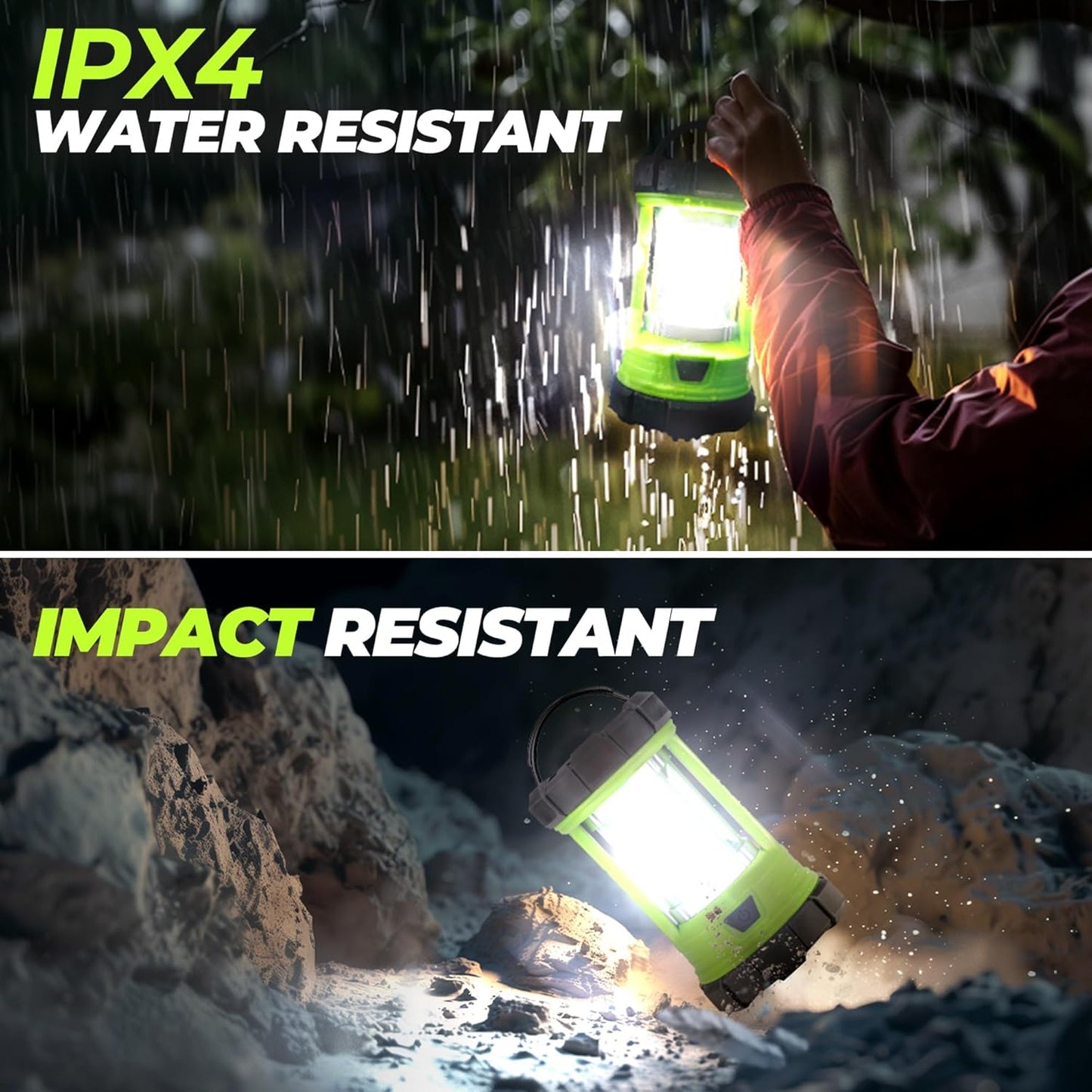 Rechargeable Camping Lantern, 3000LM 5 Light Modes Camping Light 4400 Capacity Phone Charger LED Impact-Resistant Flashlight Lantern Portable Waterproof Hurricane Lanterns for Emergency(Pale Green)