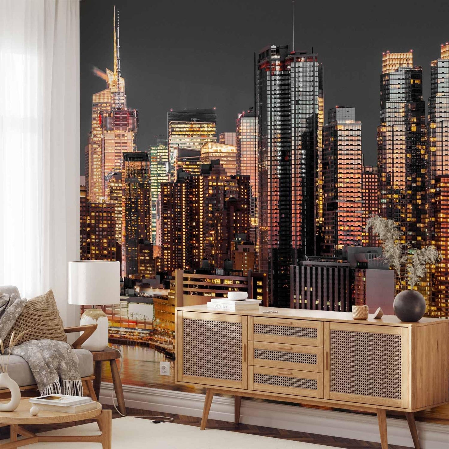 artgeist Wall Mural Peel and Stick New York City 212x98 in - XXL Self-Adhesive Corner Wallpaper Removable Large Sticker Foil Angle Wallpaper Wall Decor Print Night Skyline Panorama d-B-0060-a-e