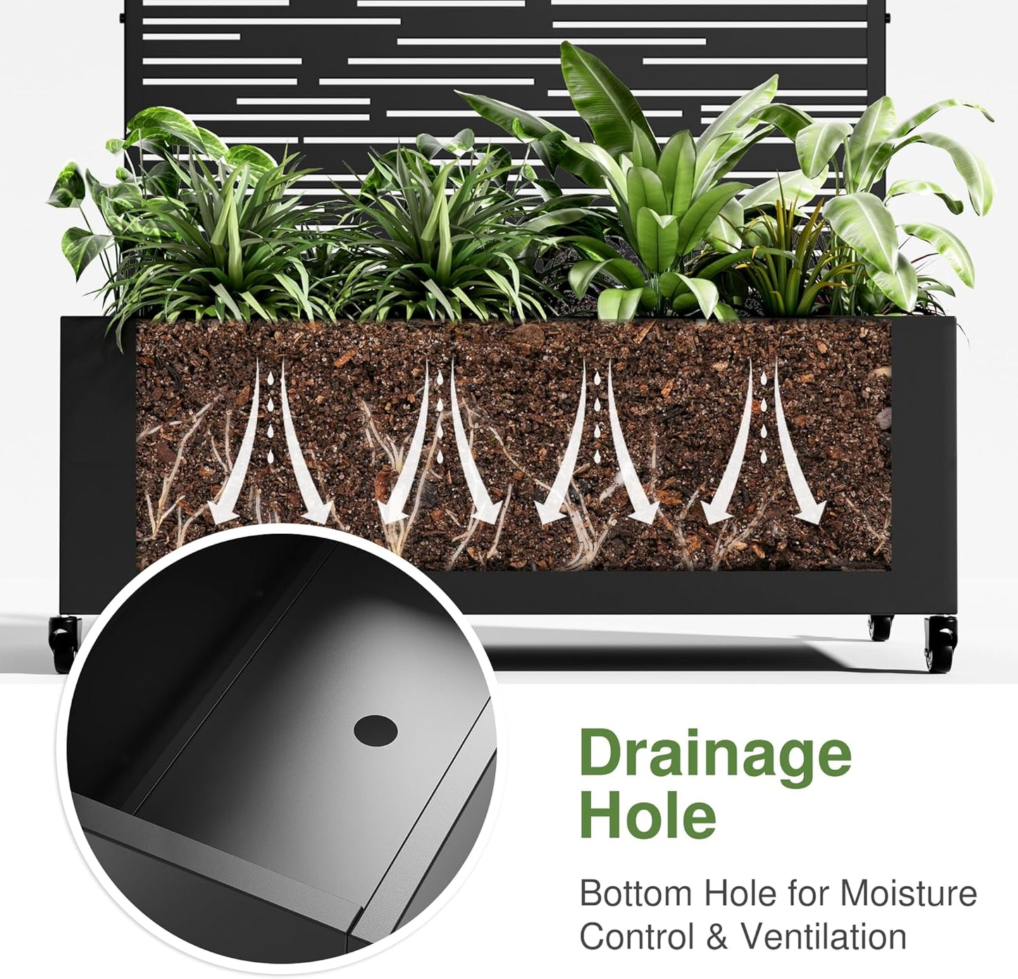 Casaphoria Metal Raised Garden Bed with Trellis and Wheels, 47"x47"x16" Planter Box for Climbing Plants, Vegetables & Vines, Features Drainage Holes and Privacy Screen (Black-Shine)