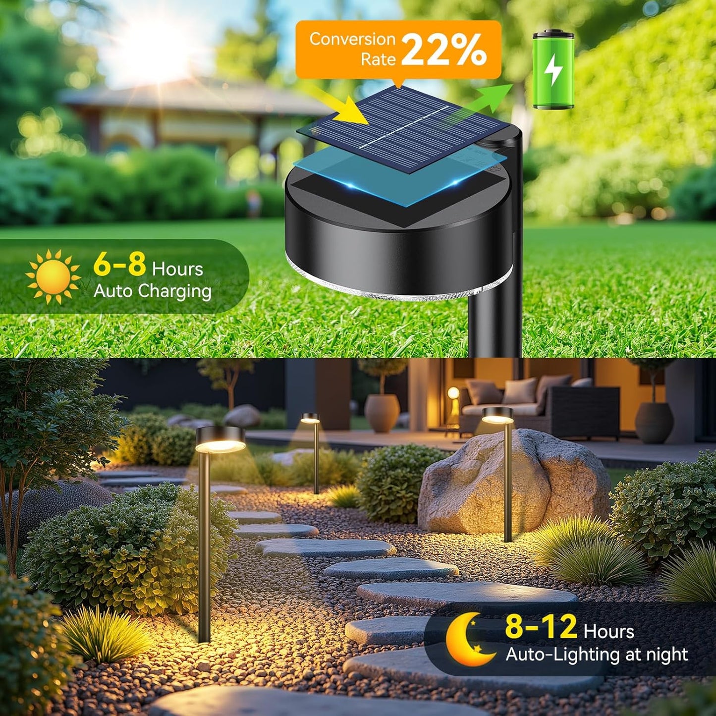 8 Pack Solar Pathway Lights Outdoor, 12 Brighter LED Solar Lights Outdoor Waterproof, Up to 12 Hrs Modern Path Light for Yard Garden Walkway Driveway Lawn (8 Pack)