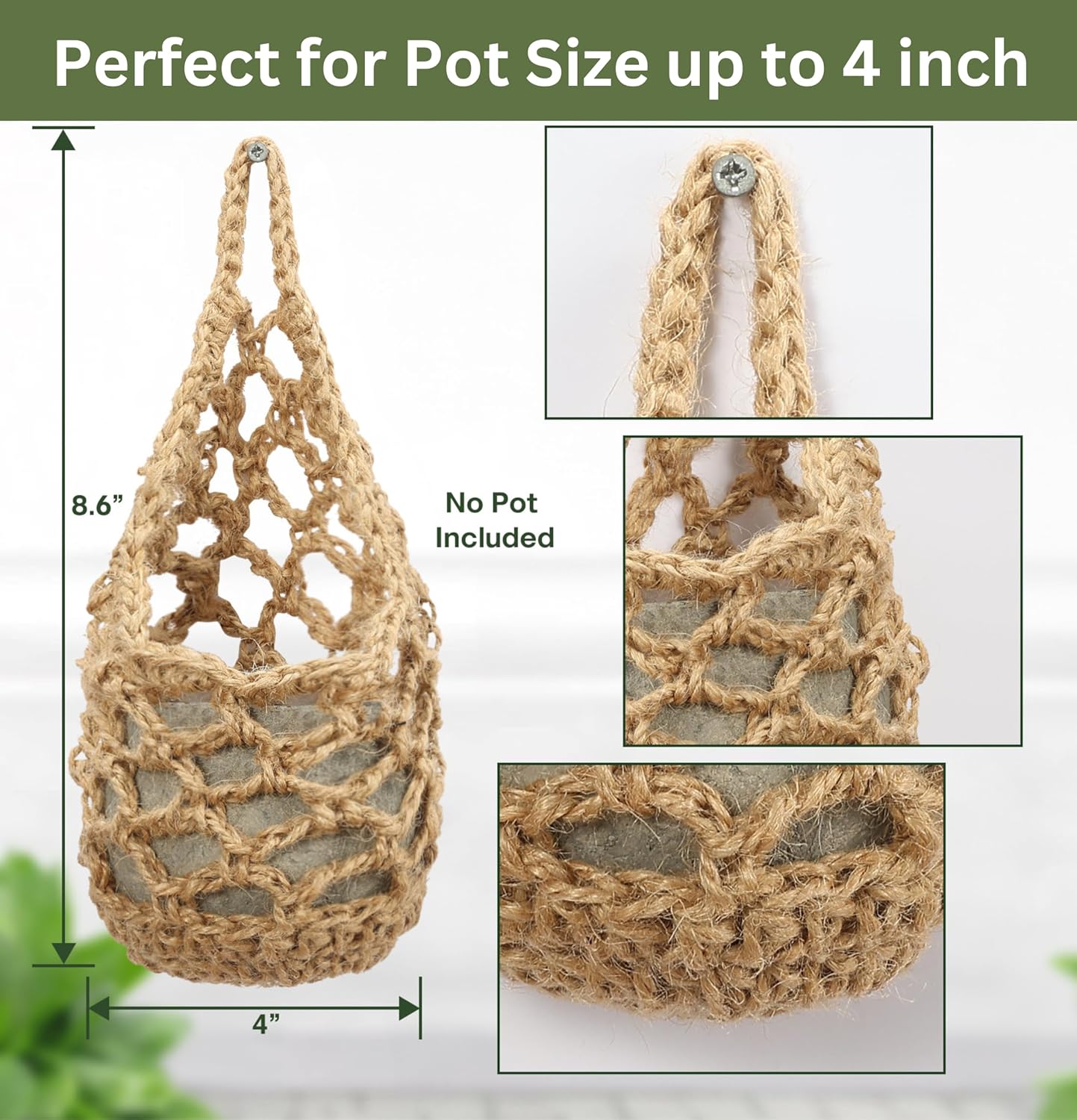3PK Wall Planters for Indoor Plants, Macrame Plant Hanger | Wall Planter, Plant Hanger, Hanging Planter (3PK, for 4 inch Pot)