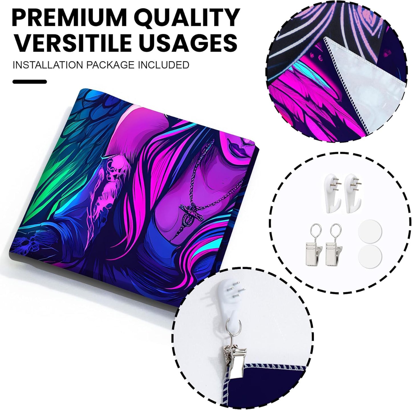 Blacklight Tapestry,WingTapestry Glow In The Dark,UV Reactive Black Light Upright Posters Wall Hanging for Bedroom Dorm Living Room Backdrop Decor (wing4, 90L" x 70W")