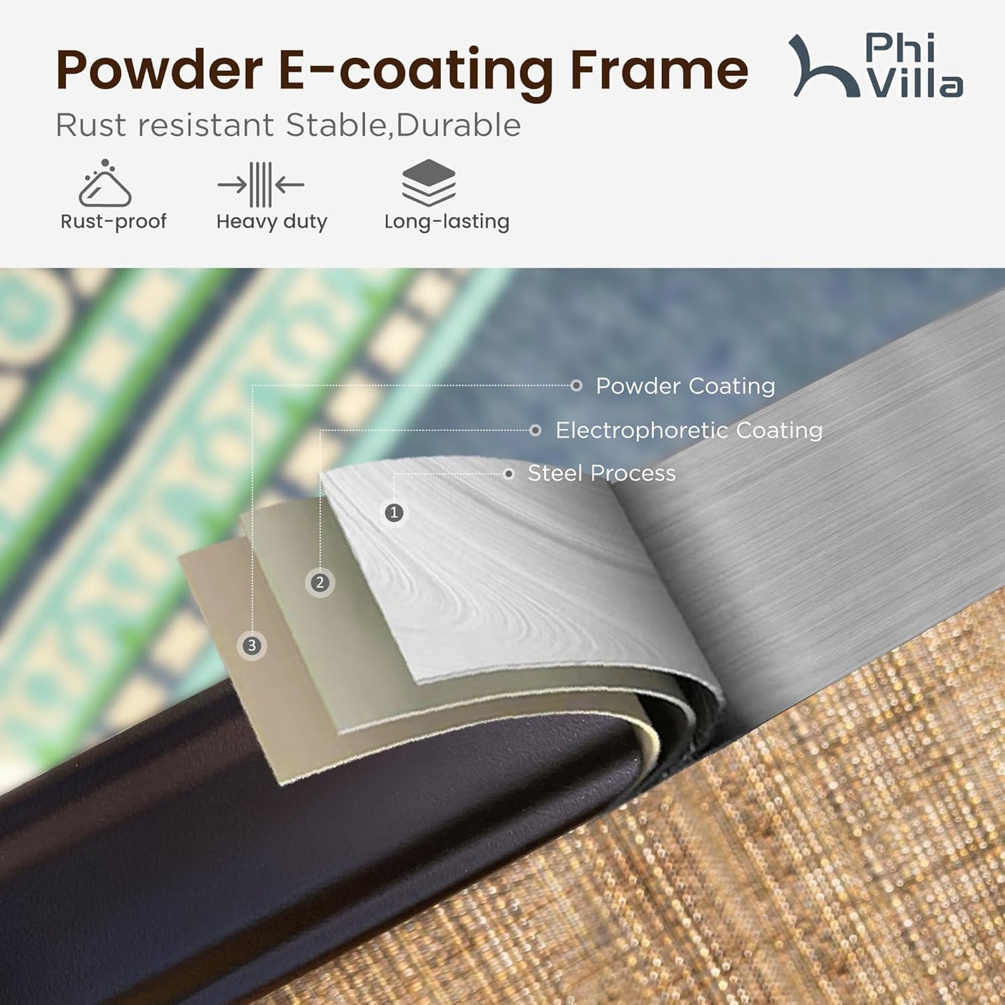 PHI VILLA Outdoor Bar Set with 4 Swivel Bar Height Patio Chairs, Wooden-Like Patio Bar Table and Chairs Furniture Set with Brown Padded Textilene Fabric for Outside, Garden and Deck