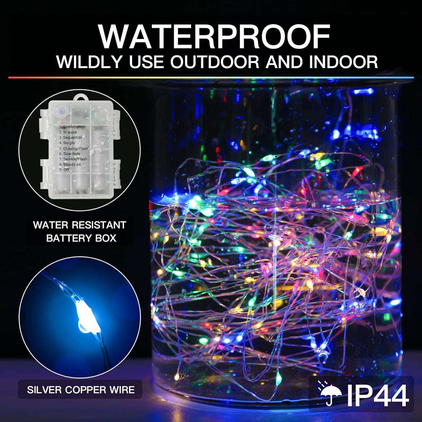 suddus 33ft 100 LED Outdoor String Lights, Multi Color Fairy Lights Battery Operated with Remote, Led Twinkle Lights for Bedroom, Backyard, Wedding, Tree, Mason Jar, Wall, Centerpiece, Christmas