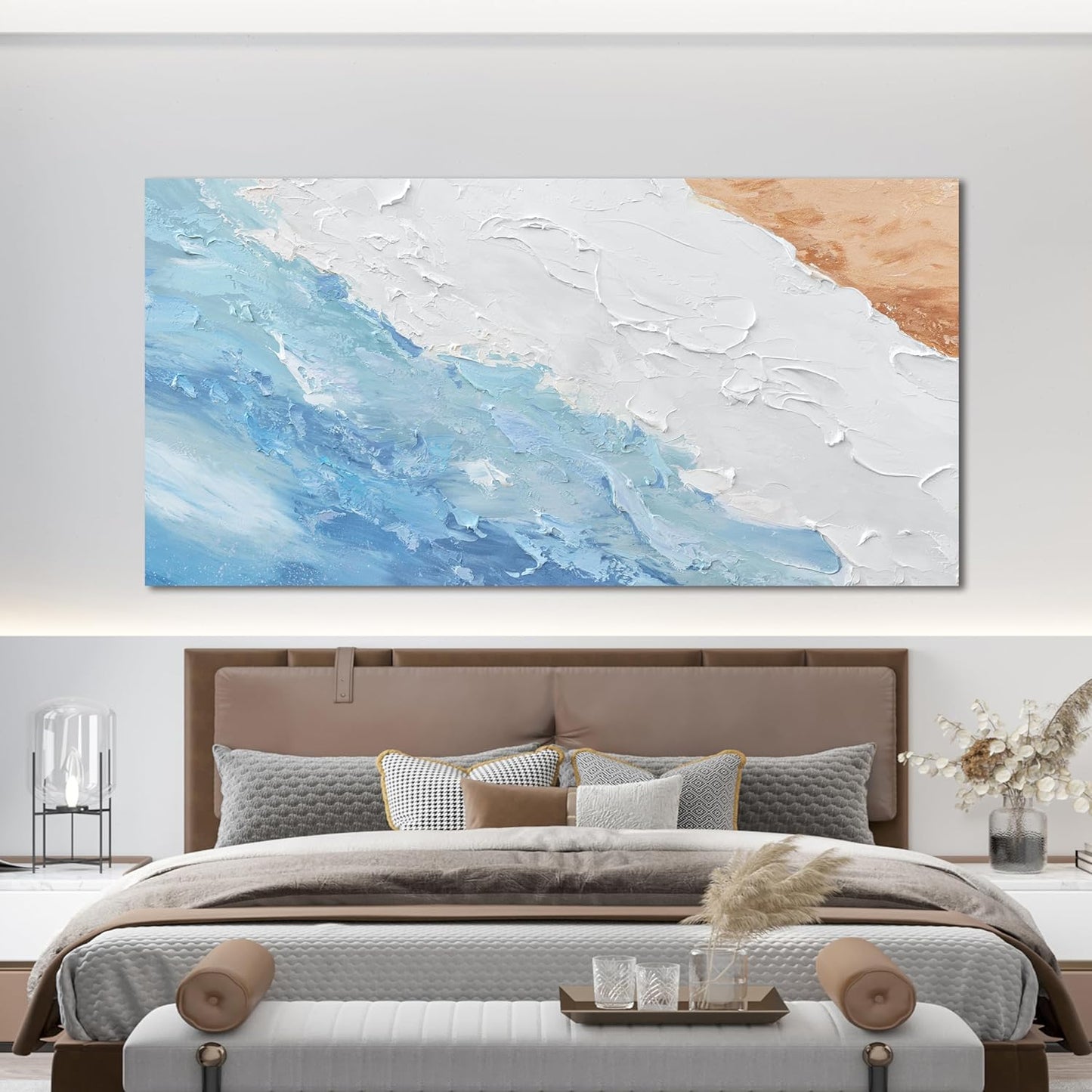 Canvas Wall Art Decor Wall Art Pictures for Living Room Abstract Canvas Art Wall Decor Large Modern Abstract Wall Art Prints White Blue Aesthetic Wall Art Artwork for Walls Home Office Decor 29"X58"