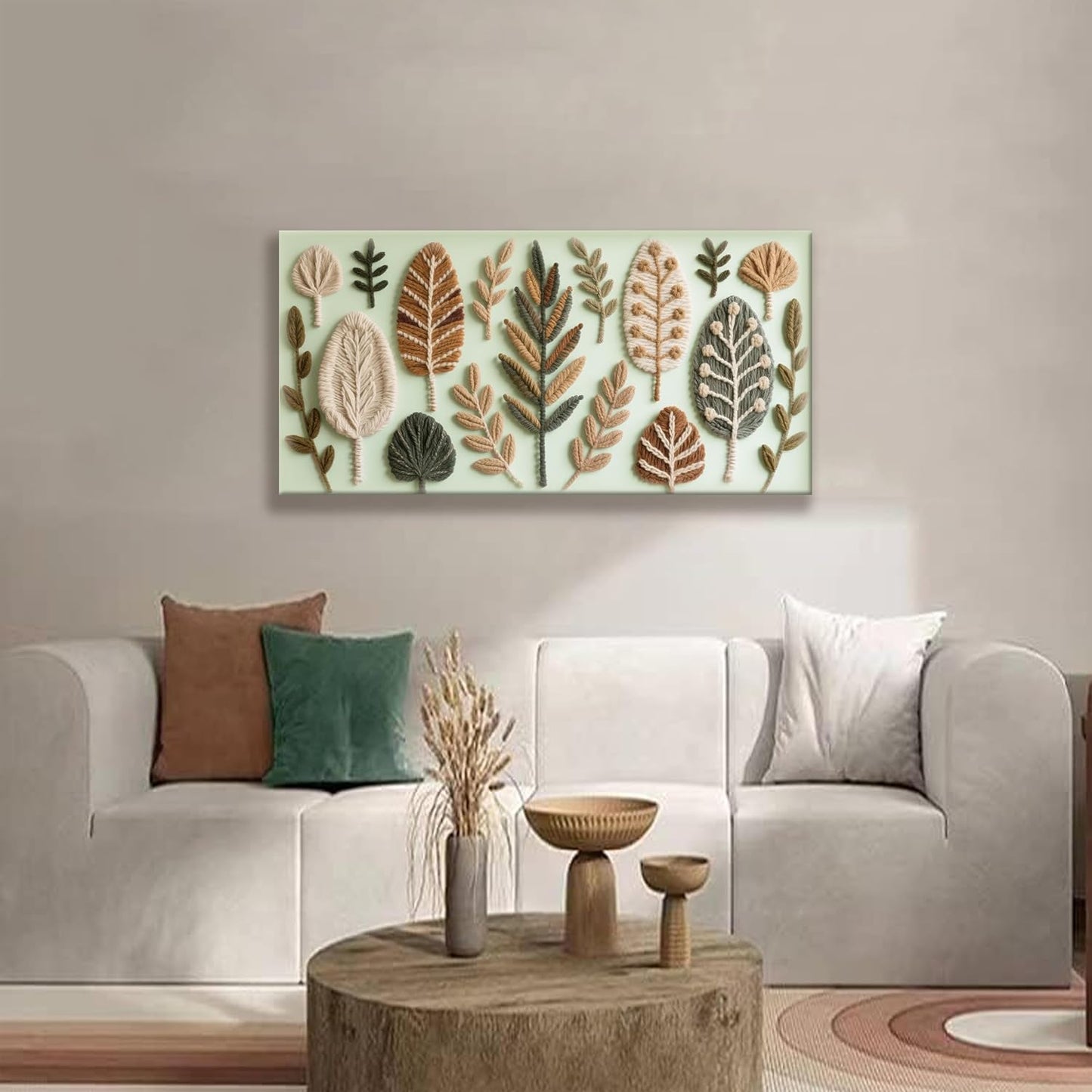 Boho Wall Art Chic Home Wall Art Modern Bohemian Feather Green Canvas Wall Art Decor For Apartment Dorm Living Room Bedroom Nursery Backdrop 20"W X 40"L Ready To Hanging