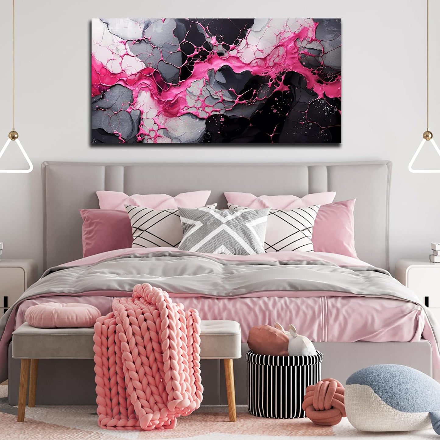 GUGIKA Pink Wall Art for Living Room, Abstract Canvas Wall Decor for Bedroom Decor, Modern Print Paintings, Size 24x48 Inches