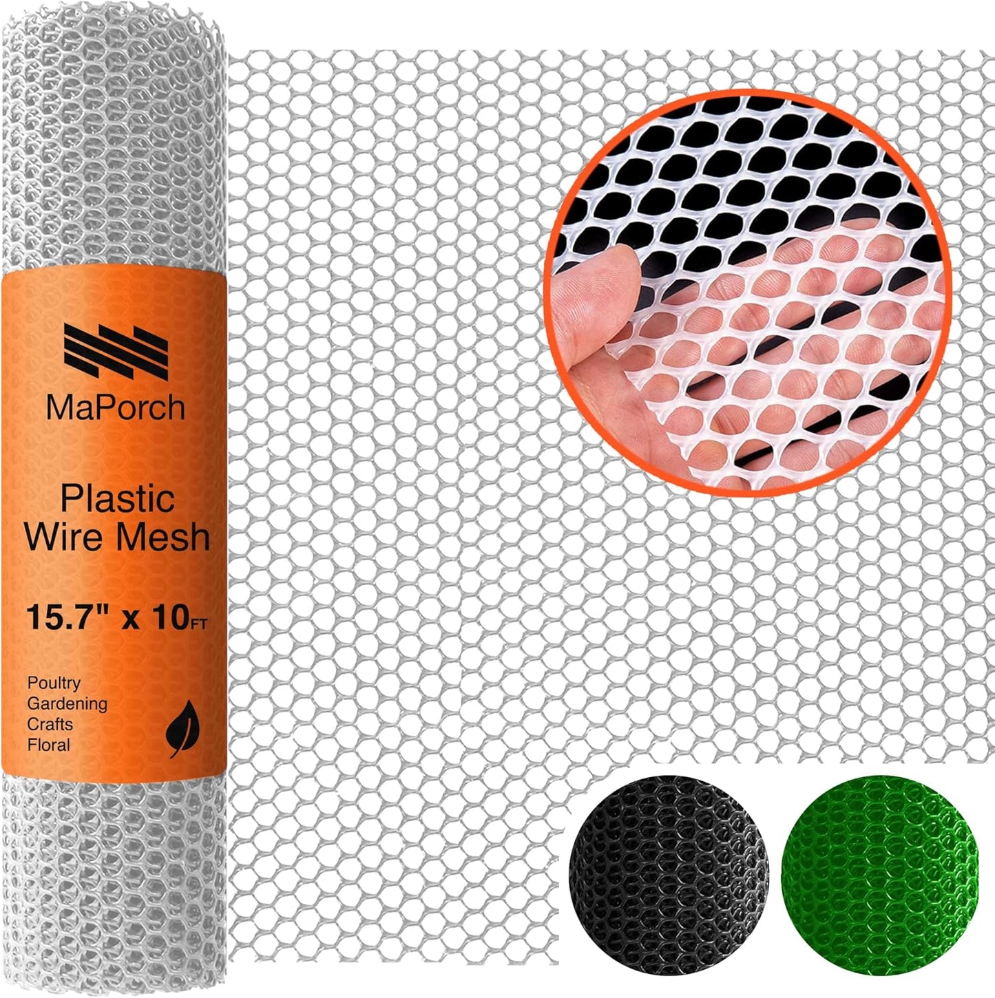 MaPorch Plastic Wire Mesh Fence - White, 15.71" x 10 ft - Plastic Chicken Wire Fencing for Dogs, Rabbits & Poultry - Chicken Netting - Snake Barrier - Balcony Netting for Pets - Balcony Cat Barrier
