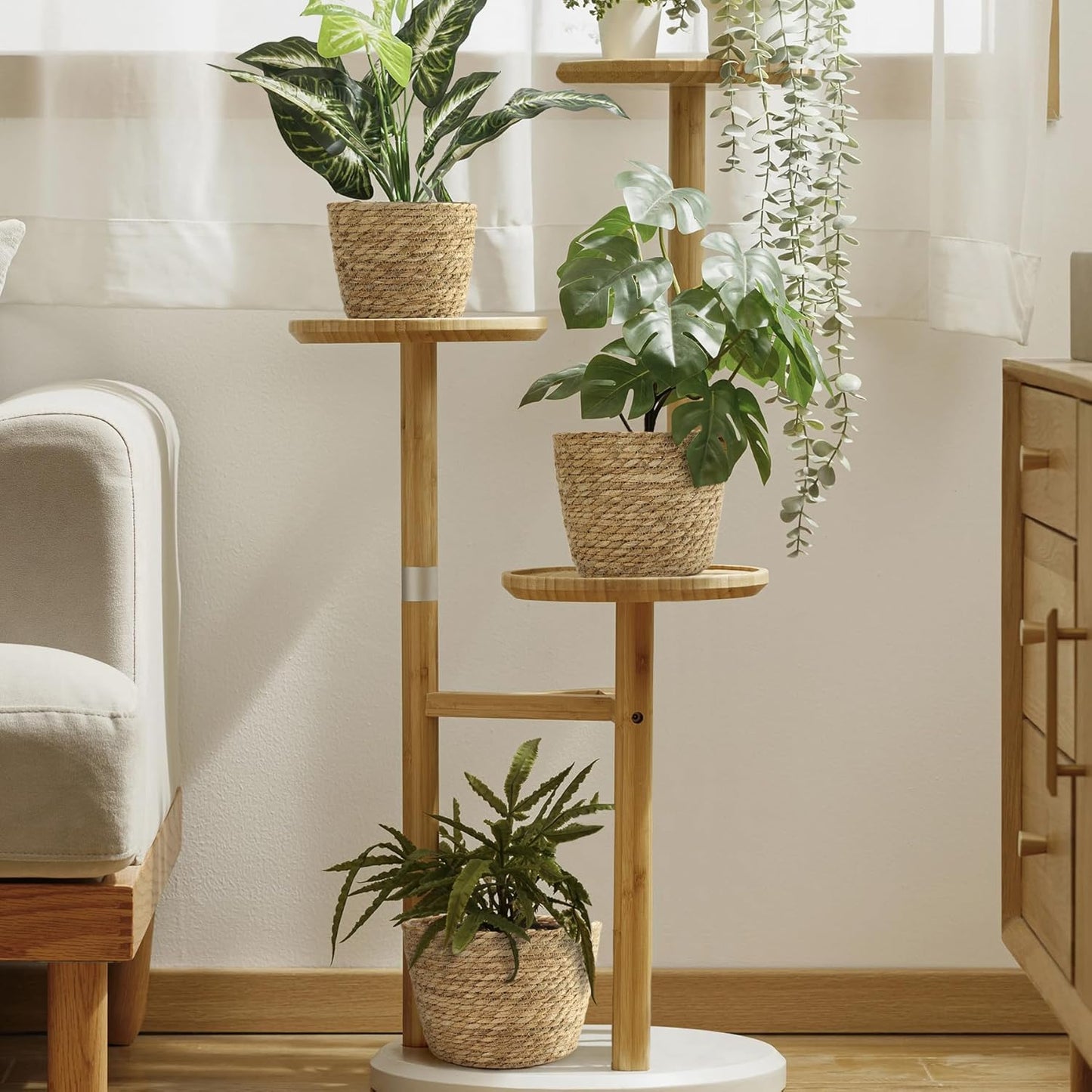 Athaliah Plant Basket, 3 PCS Plant Baskets Indoor with Plastic Liner, Water Hyacinth Woven Planters Flower Basket, Planter Basket for Rustic Boho Home Farmhouse Floor Potted Pots Decor