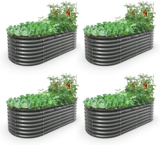 A ANLEOLIFE 6X3X2 ft Galvanized Raised Garden Beds Outdoor-4 Pack, Oval Large Metal Deep Root Planter Box for Planting Vegetables Flowers Herb, Anti-Rust & Easy-Setup, Quartz Grey