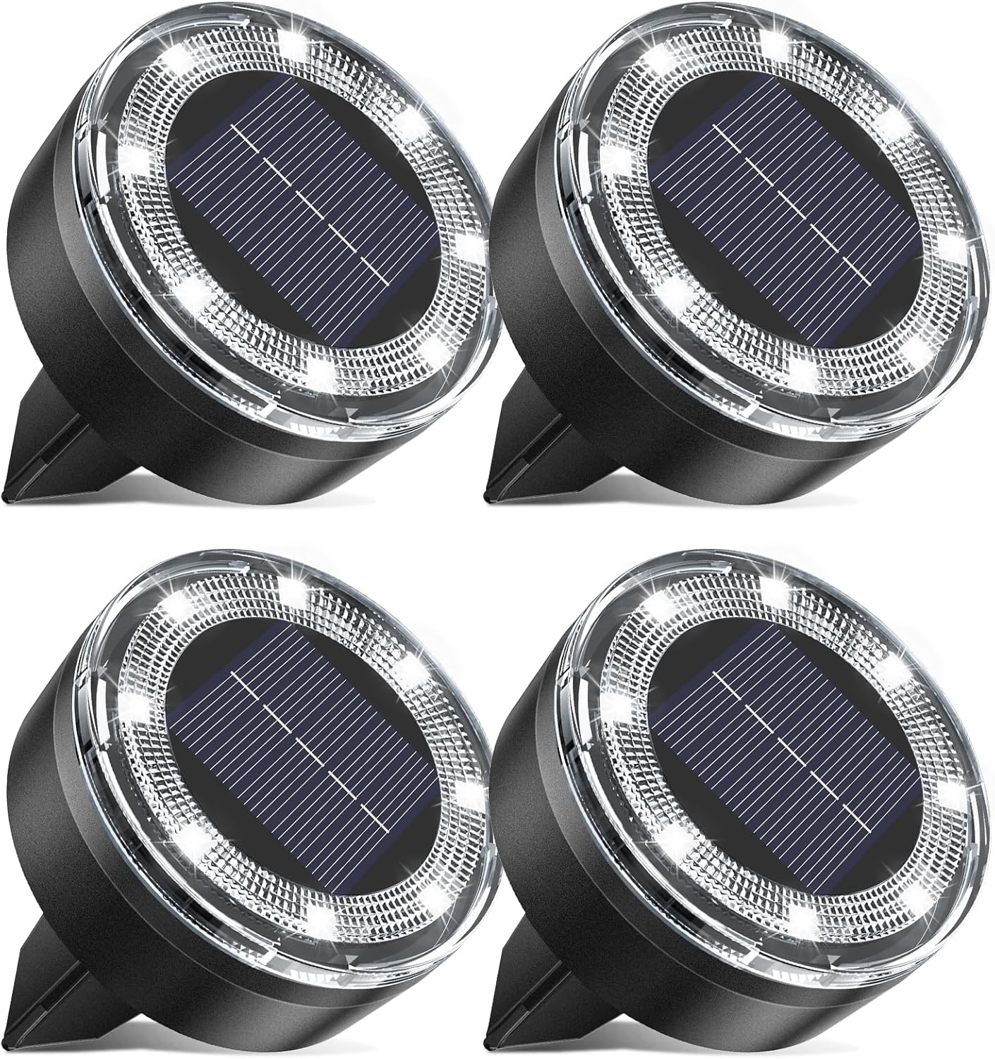 Mini Outdoor Solar Lights，4 Pqck Solar Garden Lights for Outside IP65 Waterproof, 8 LED Disc Landscape Lighting for Garden Yard Driveway Walkway Poolside Deck Lawn Patio,Cold White