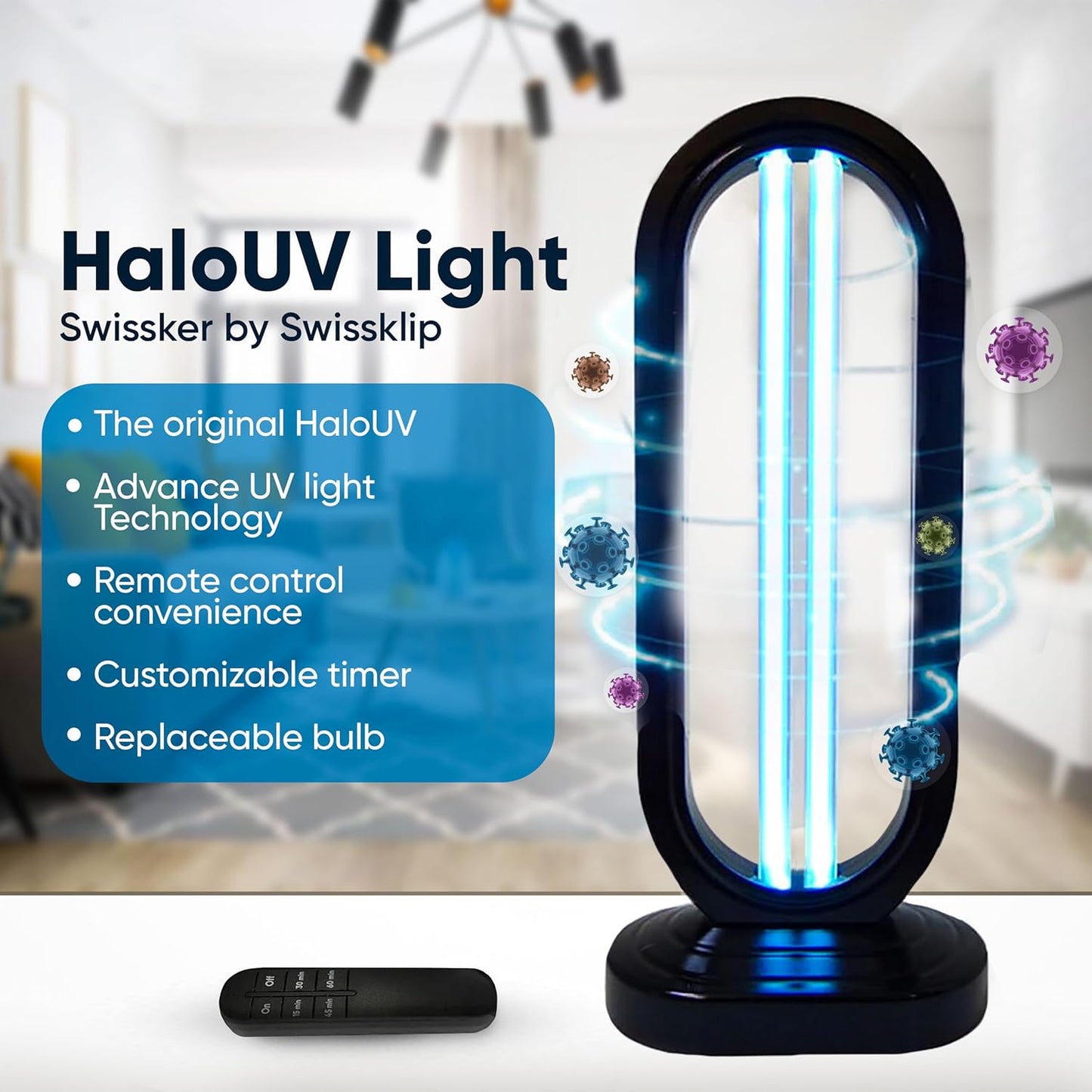 Swissklip HaloUV, Mold Remover, Home Disinfection Device, Dust Mites Remover, UV Light Sanitizer, Ultraviolet Sanitizer for Home, Room & Kitchen (HaloUV Light)