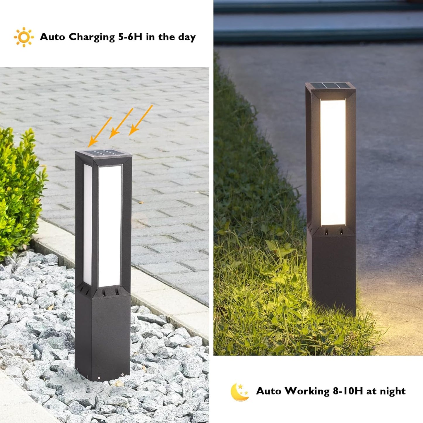 Solar Pathway Lights Outdoor, 32 Inch Modern Landscape Bollard Lighting Solar Powered Path Light, IP65 Waterproof 3000K LED Garden Luxury Lights for Driveway, Lawn, Patio, Yard, Walkway