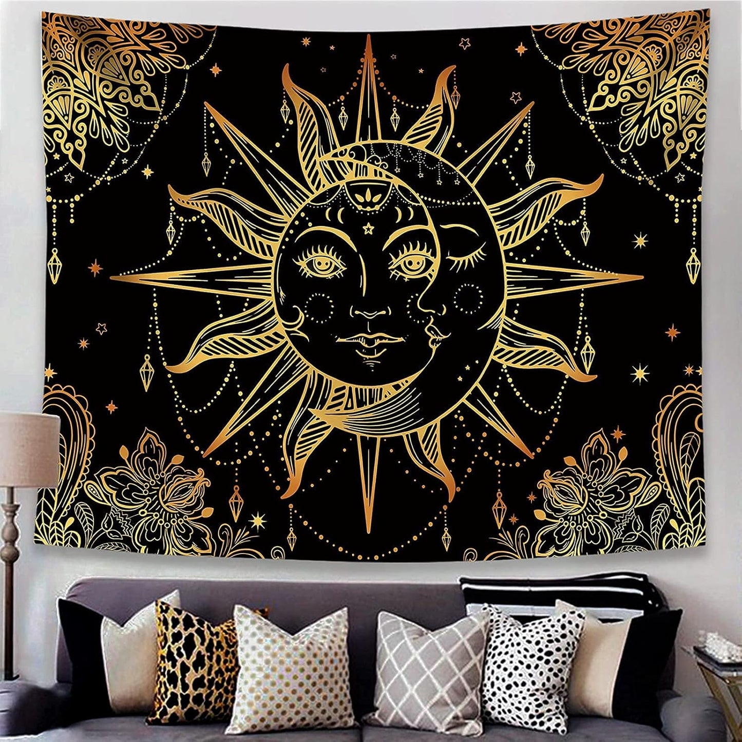 Lunerfex Hippie Sun and Moon Tapestry Bohemian Tapestry Aesthetic Cute Tapestries for Bedroom and Living Room Decor Sun 50×60 Inches