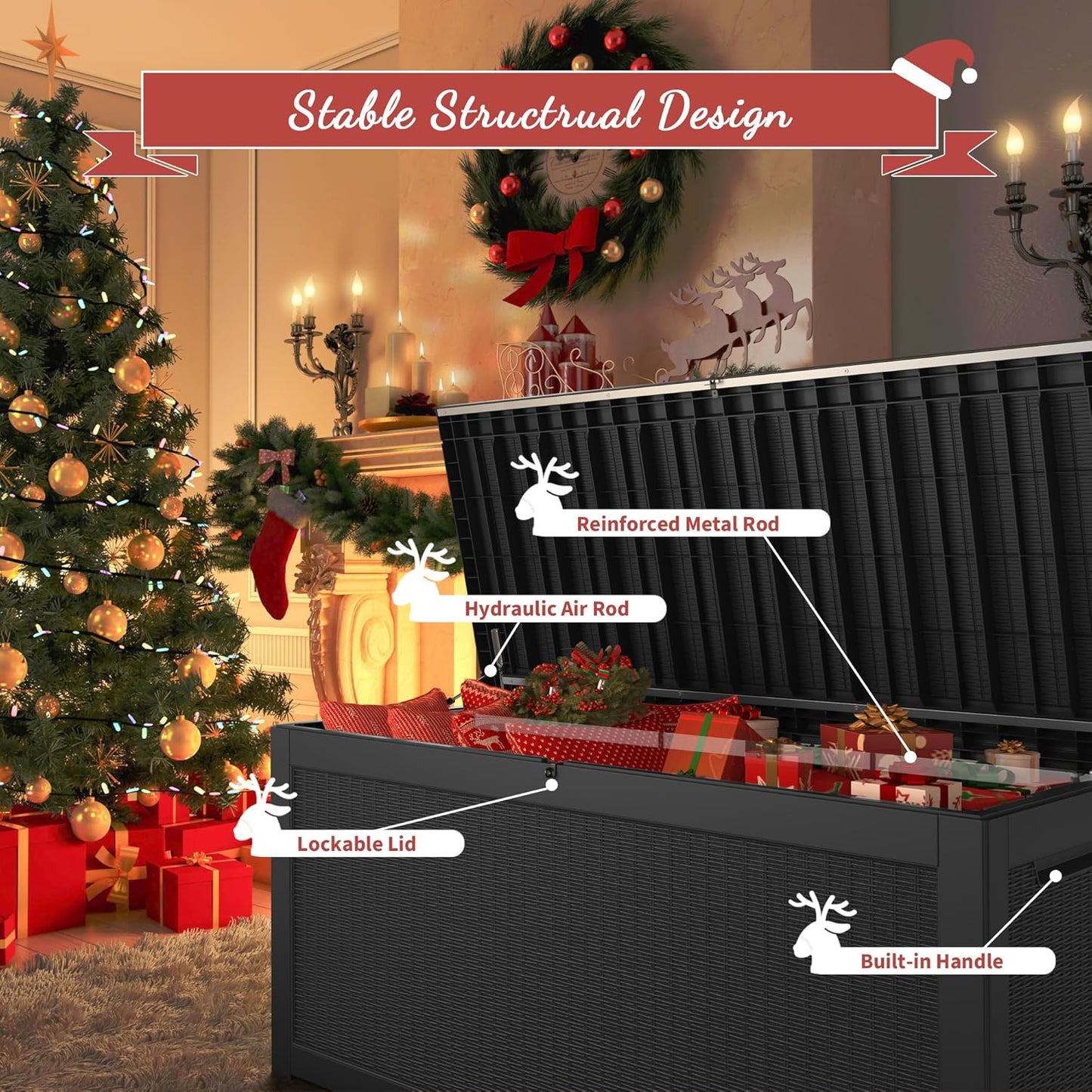 NUNU LAB 260 Gallon Outdoor Storage Box,Resin Large Sturdy Deck Box, Backyard Outside Storage Box Waterproof with Double Wall Panels,Package Delivery Garden Outdoor Hose Bin