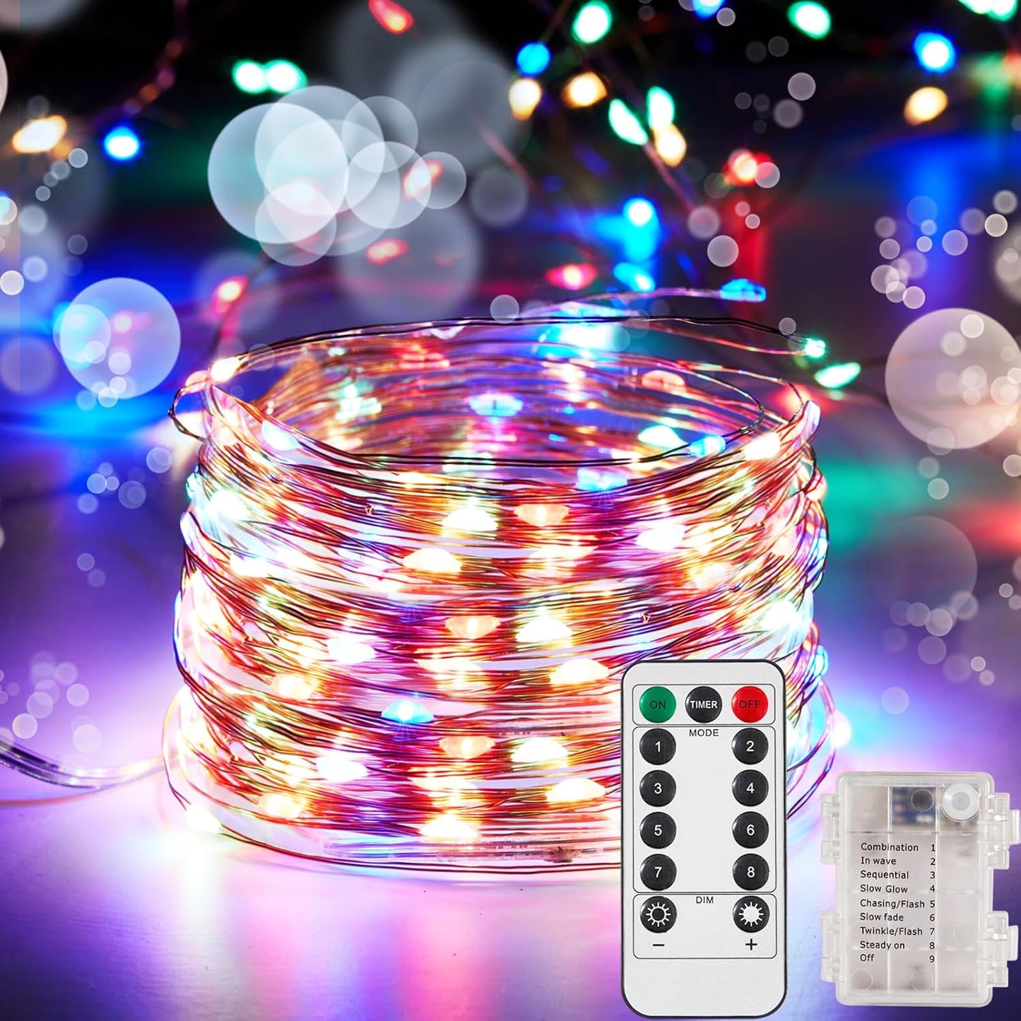 4 Pack 65.6 Ft. Battery Operated Outdoor String Lights with Remote & Timer, LED Multi Color Fairy Lights, Waterproof Twinkle Lights for Bedroom, Dorm, Mason Jar, Wedding, Party, Christmas