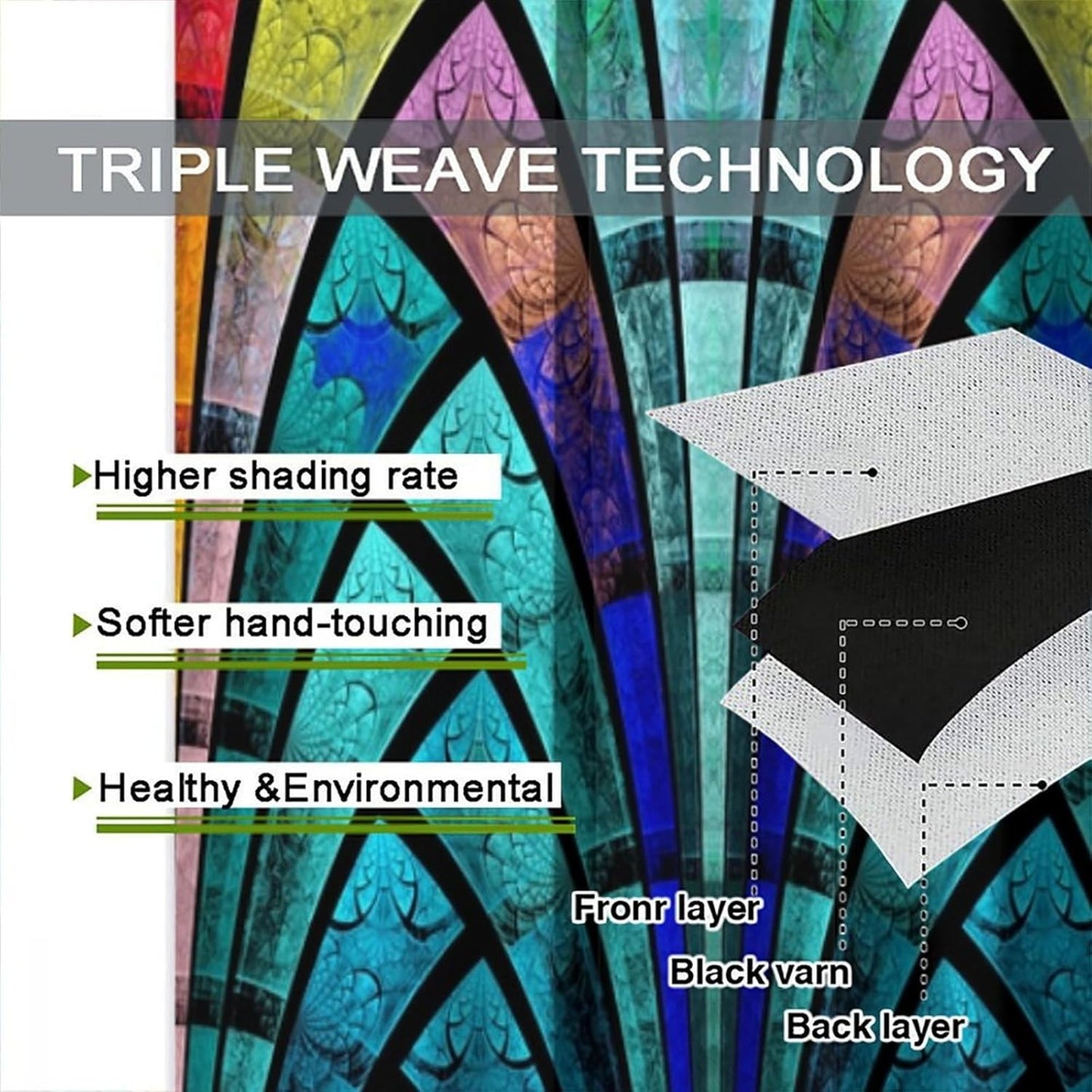 Stained Glass Curtains,Retro Design Style Colorful Abstract Art Home Decor Drapes for Bedroom Living Room Kitchen Window Treatment 2 Panels Set Total Size 42" W X 54" L Inch