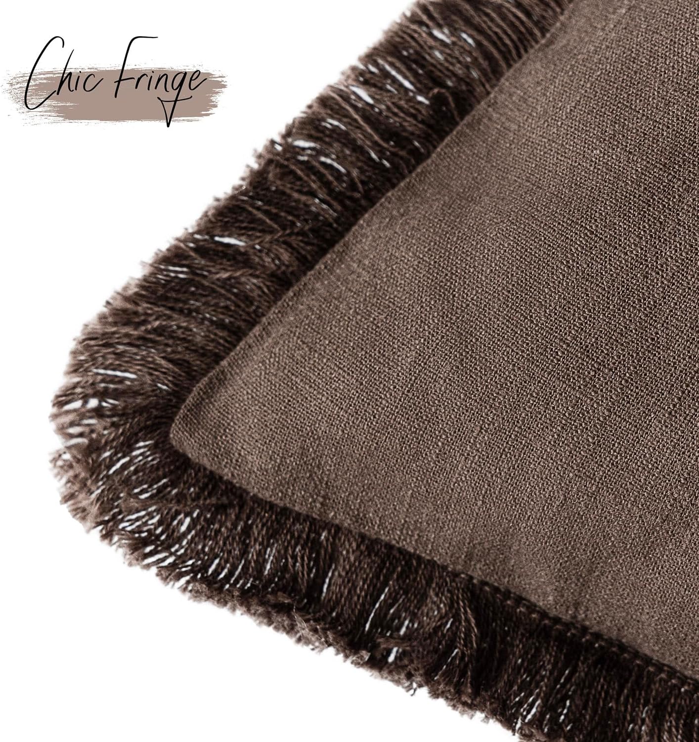 Foindtower Set of 2 Decorative Linen Fringe Lumbar Throw Pillow Covers Farmhouse Cushion Cover with Tassels Soft Accent Pillowcase for Couch Sofa Bed Living Room Home Decor,12×20 Inch,Reddish Brown