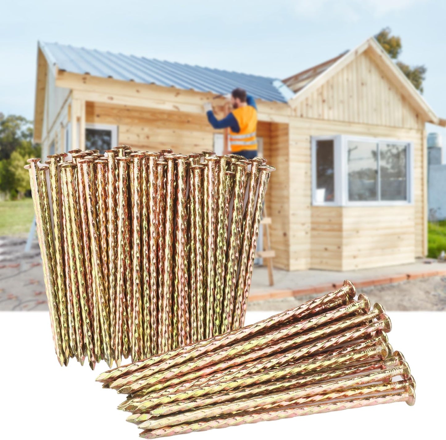 100 PCS 6 Inch Spiral Metal Galvanized Landscape Spikes, Galvanized Non-Rust Metal Garden Stakes, Garden Nails for Artificial Turf, Weed Barrier, Tent, Carpentry and More, by GENHAKON.