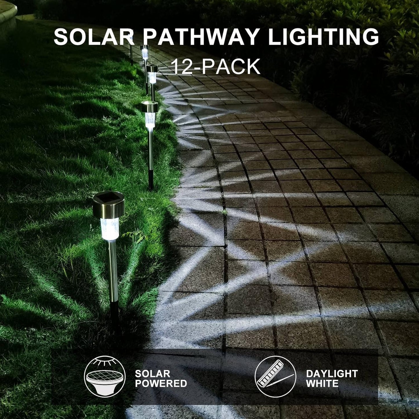 Solar Lights Outdoor Waterproof, Stainless Steel LED Landscape Lighting, Solar Garden Lights Solar Powered, Outdoor Solar Lights for Yard, Pathway, Walkway, Patio , Lawn - 16 Pack ( Cold White )