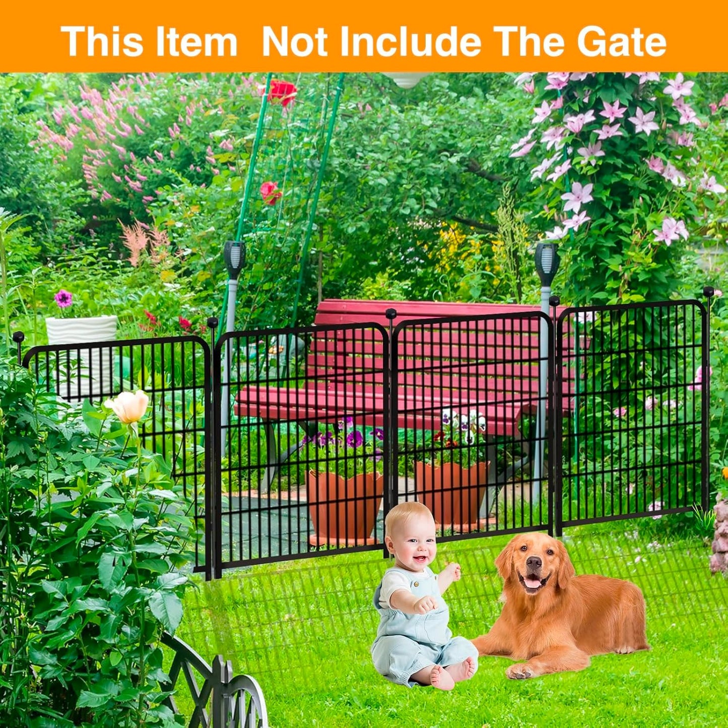 Doorless 56in(H) Black Metal Garden Fences and Borders, 10 Panels Total 22.1 Ft(L), Garden Fence for Dogs, Animal Barrier Fence, Fencing for Flower Beds, Dog Digging Fence Barrier