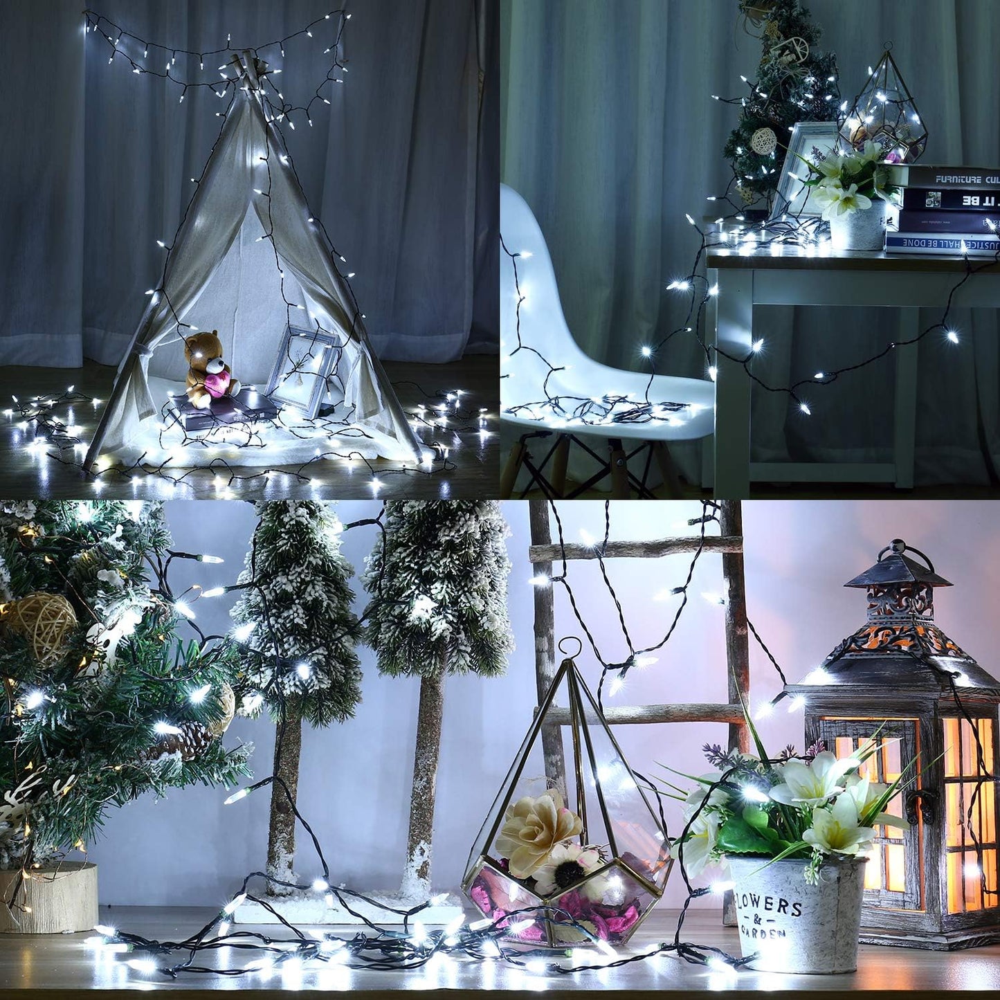 BrizLabs White Christmas Lights, 2 Pack 17.94ft 50 LED Battery Christmas String Lights with Timer, 8 Modes Christmas Tree Lights Indoor Outdoor Christmas Mini Lights for Christmas Tree Wedding Home