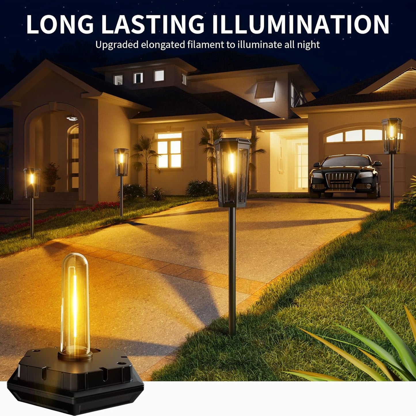 KINKAI Solar Walkway Lights Outdoor - 8 Pack Classic Pathway Light Waterproof Driveway Lamps Landscape Lighting with Filament Bulb for Outside Garden Lawn Patio Sidewalk Yard (Warm Light)