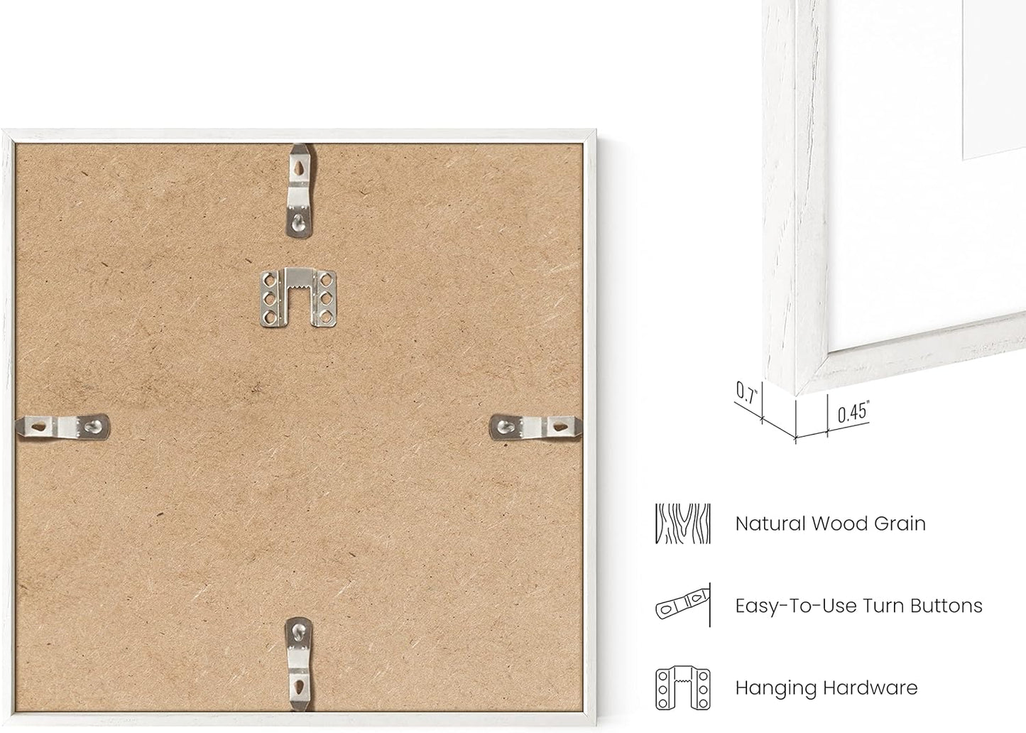 HAUS AND HUES Solid Oak Wood 10”x10” Picture Frames Matted to 5”x5” Set of 6 - Square White Picture Frames 10x10, White Frames 10 x 10, Gallery Wall Frame Set, 10 x 10 White Poster Frames