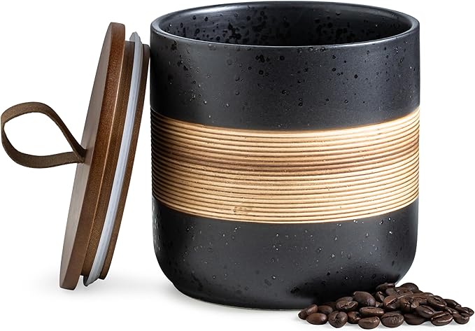 Spice Jars with Lid, Coffee Container Kitchen Food Storage Jars for Spice Sugar Tea Bag, Stackable Decorative Jars for Countertop, Black & 37oz