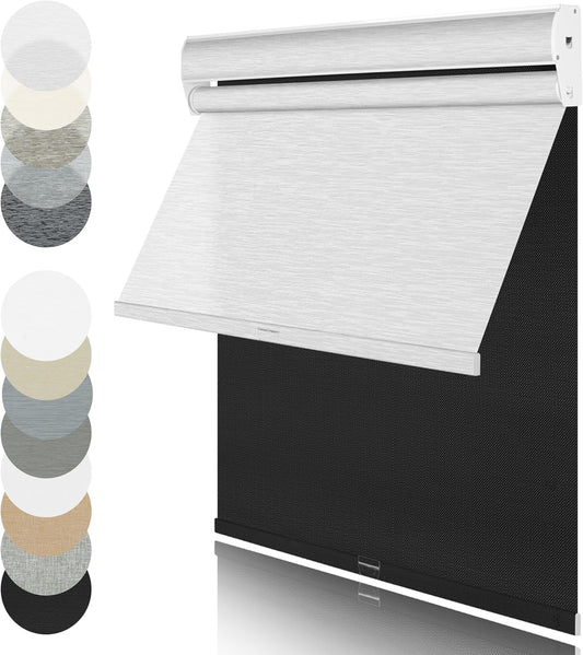 BERISSA Dual Roller Shades with Cassette Valance, Double Blackout and Light Filtering Day and Night Shades for Home Office Door, Custom Sizes and Fabric