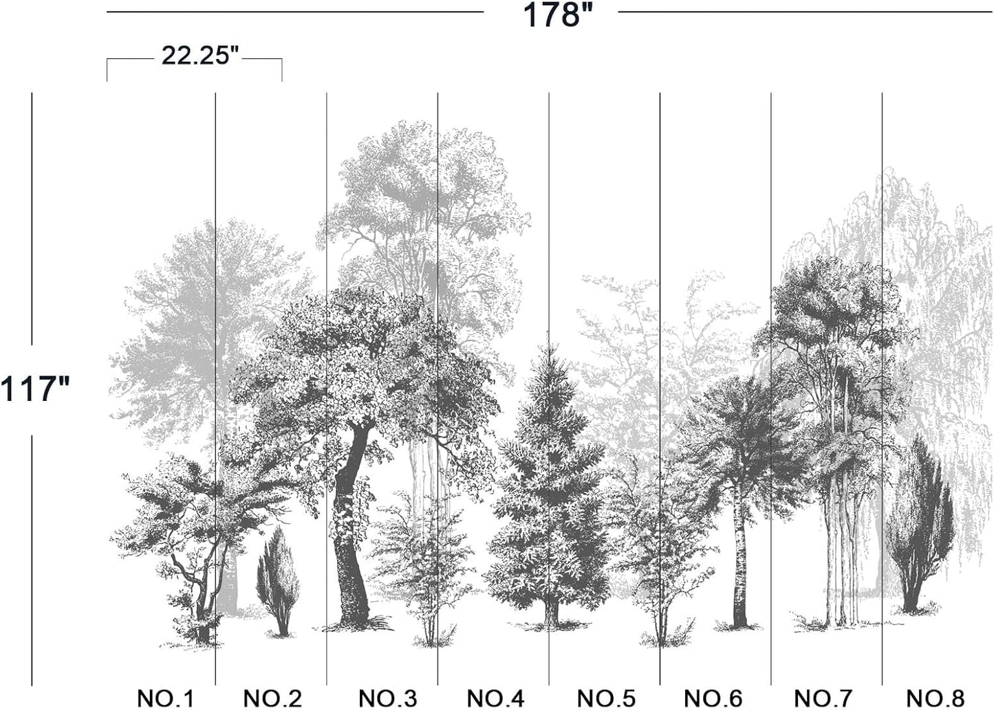 Black and White Oil Painting Forest Wall Mural Wallpaper for Bedroom 178" x 117"