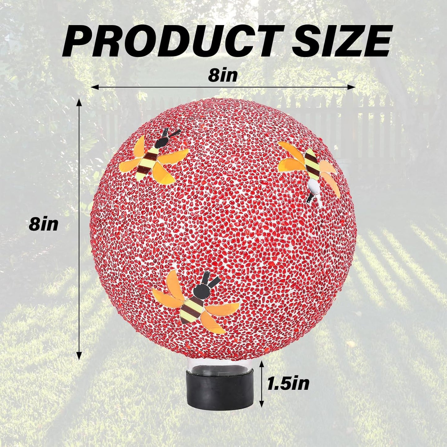 Gazing Ball 8 Inch Bee Glass Mosaic Garden Globe Outdoor Gazing Globe Yard Ornament for Garden Yard Home Lawn Outdoor Decoration Gift for Women (Not Solar Powered)