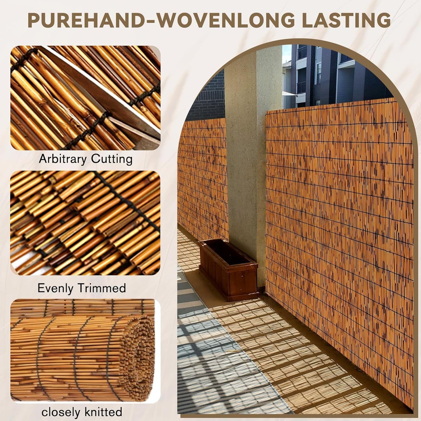 Bamboo Reed Fencing, Light Russet Bamboo Fence Rolls 6ft High, Decorative Privacy Screen Reed Curtains for Patio Balcony Garden Backyard Outdoor, 6 x 16 FT (2 Pcs)