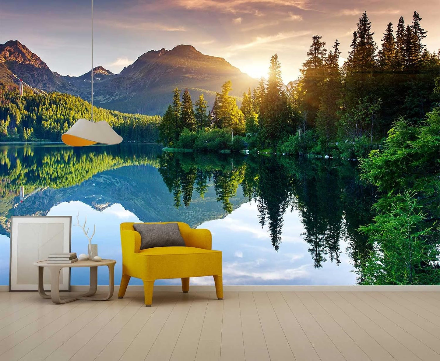 Mountain with Lake Photo Wallpaper Landscape Wall Mural for Bedroom Living Room TV Background Sofa Wall (not self-Adhesive)