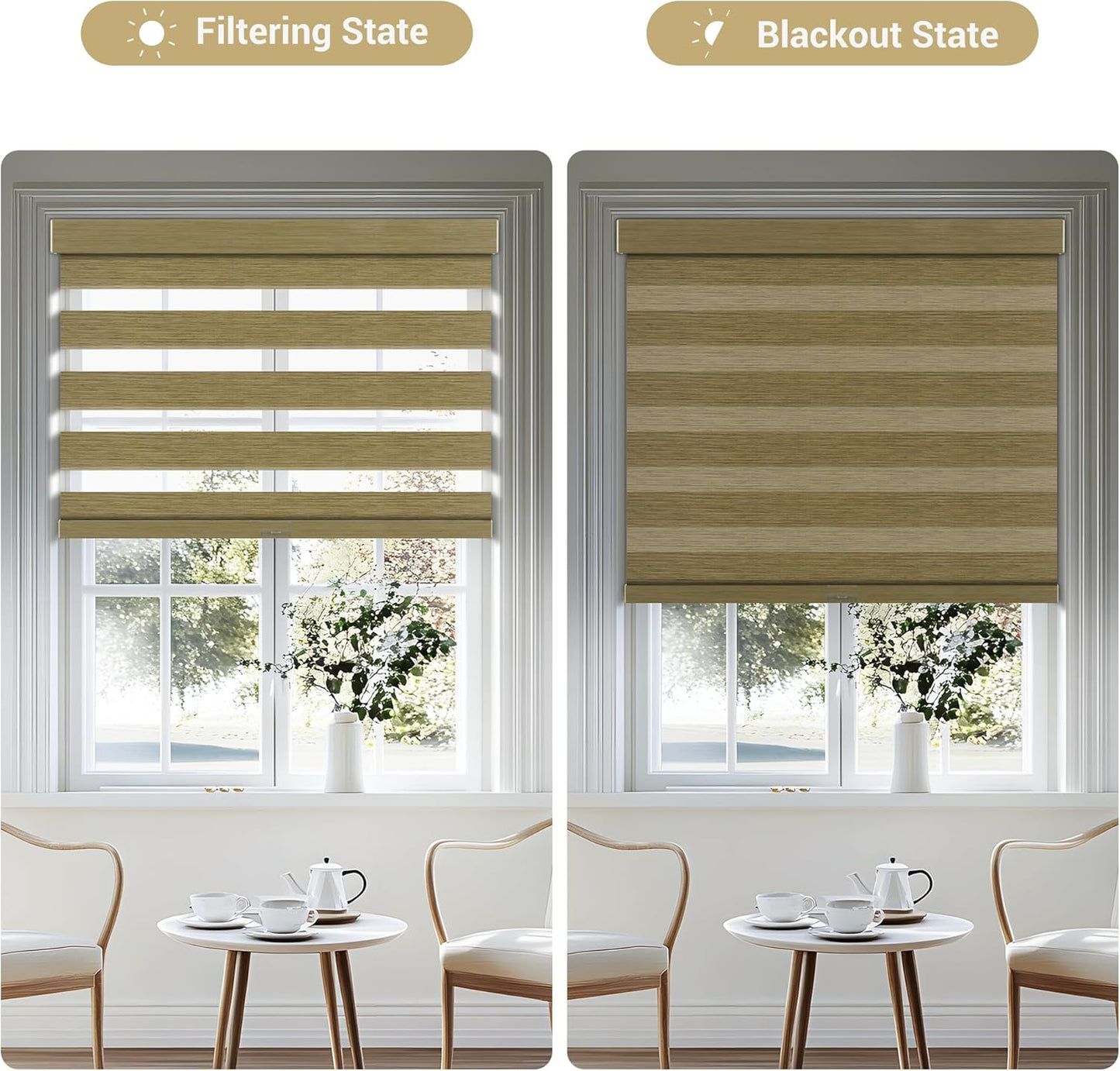 Cordless Zebra Blinds for Windows, Blackout Interior Blinds,Easy to Install,UV Protection,for Offices and Home,Custom Roller Shades, Mousse Light Bown,53" W x 64" H