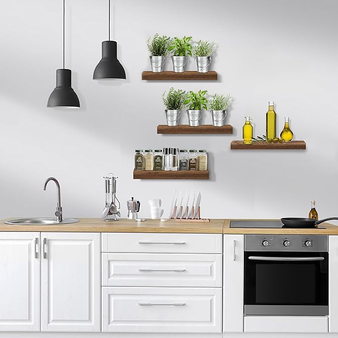 Sorbus Floating Shelves for Wall, Bathroom Shelves Wall Mounted for Kitchen, Bedroom, Living Room, Bathroom Storage, Over Toilet, Hanging Book Shelf for Ｗall Home Decor (Walnut, 4 Pack)