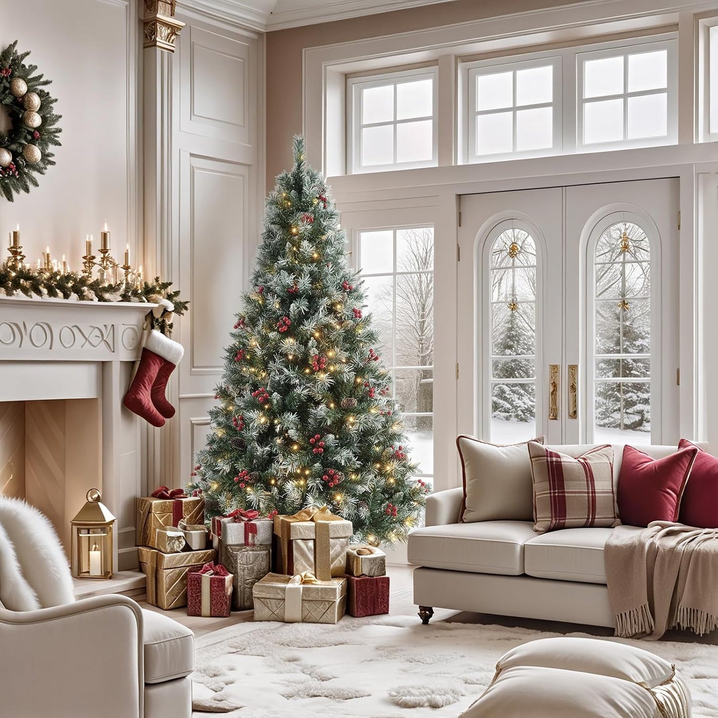 Prelit Christmas Tree with Lights 9ft - Premium Artificial Christmas Tree, with 2270 Branch Tips and 900 Warm Lightsm, Support Automatique, Easy Assembly,Perfect Choice for Xmas Decorations