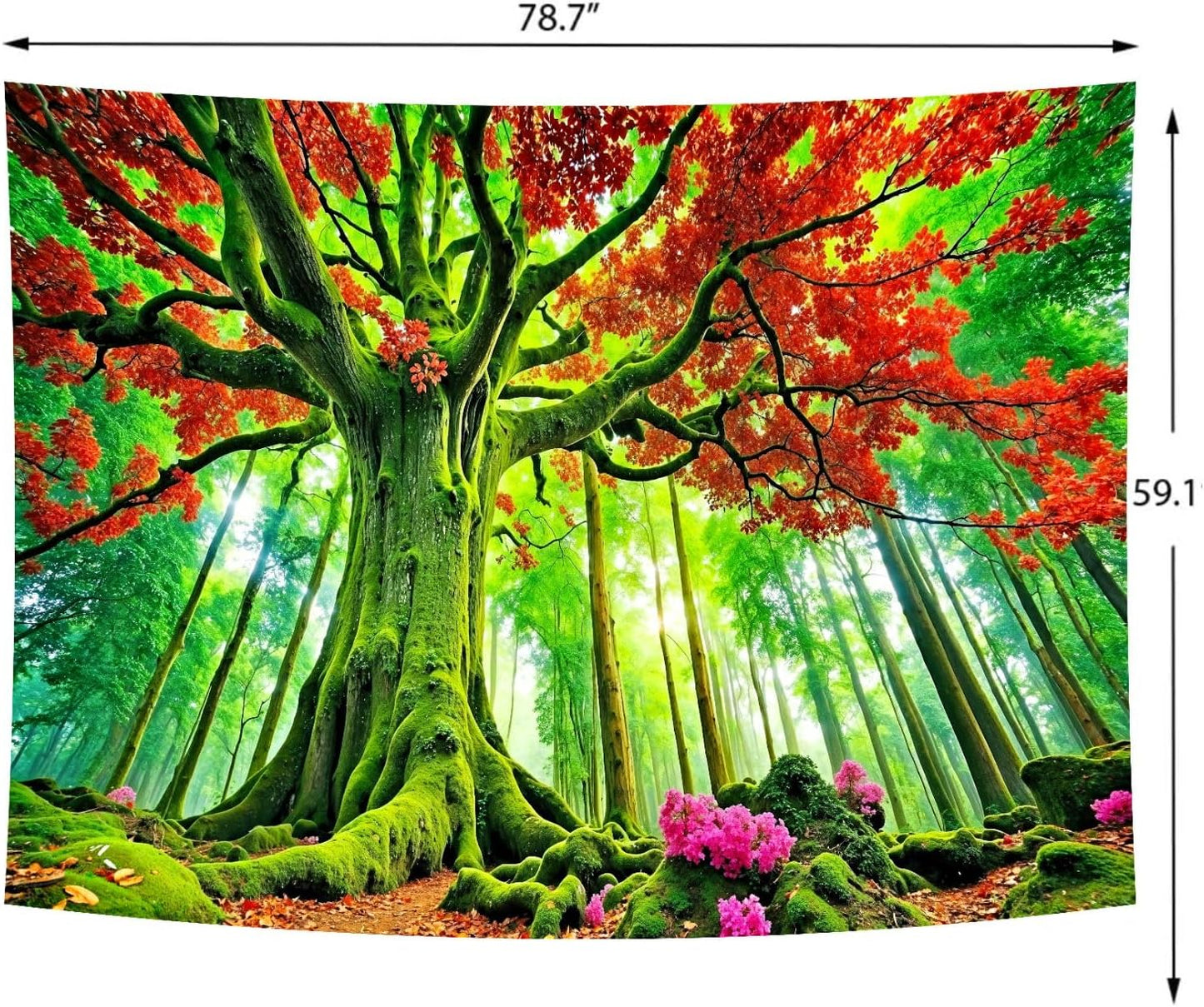 Delur Forest Tapestry Tree of Life Green Landscape Rainforest Wall Hanging Tapestry Colorful Mystical Nature Spiritual Psychedelic Headboard for Bedroom Living Room Home Decor (59.1" x 78.7")