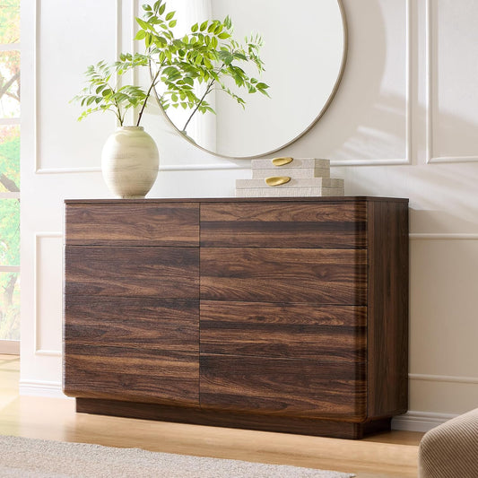 8 Drawer Dresser for Bedroom, 52 Inch Wide Modern Chest of Drawers, Push-to-Open Wood Storgae Organizer with Large Drawers for Bedroom, Living Room, Hallway,Brown