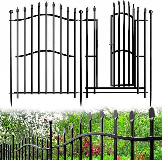 20 Panels Tall No Dig Garden Fence - 32in H x 45ft L 19 Panels + 1 Gate, Reinforced Square Tube Rustproof Animal Barrier, Decorative Metal Fencing for Yard & Outdoor Dog Pet Play Areas