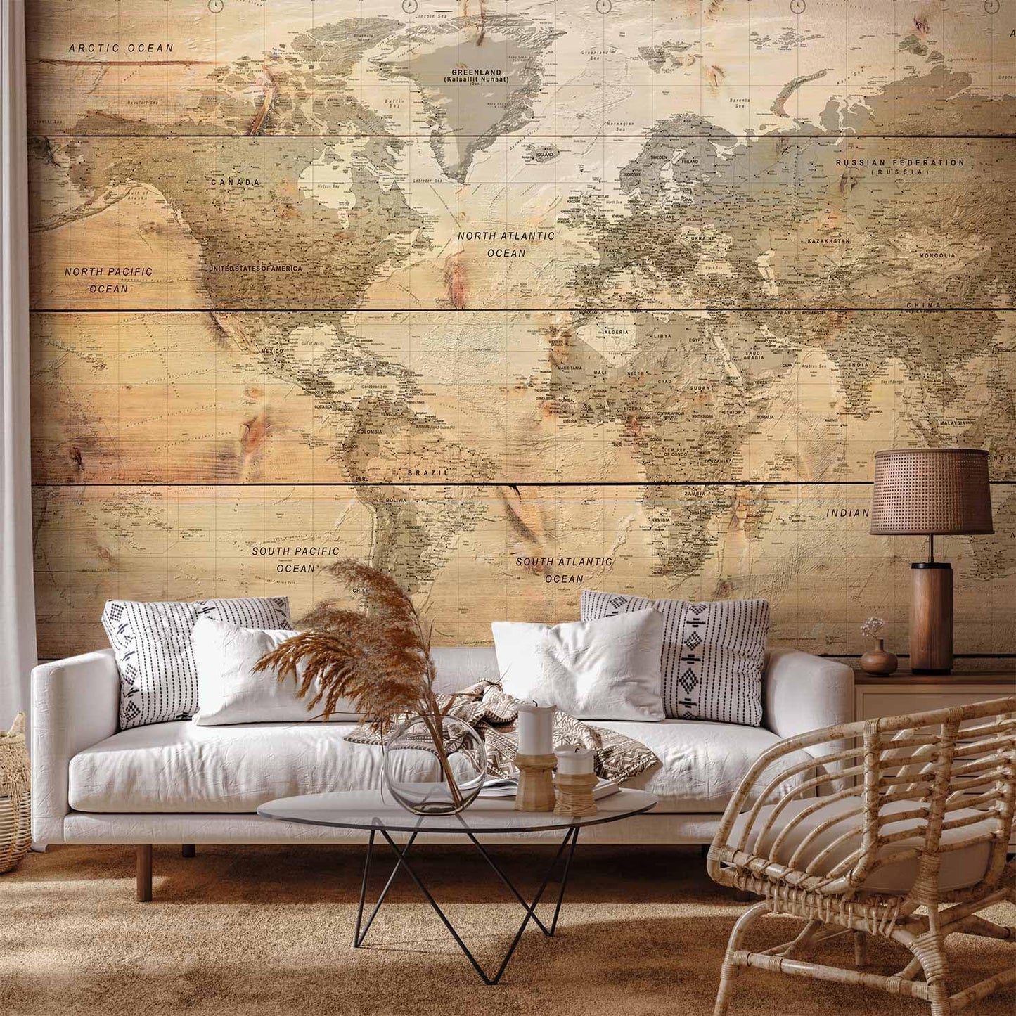artgeist Wall Mural World Map 173x124 in - Peel and Stick Self-Adhesive Wallpaper Removable Large Sticker Foil Wall Decor Print Picture Image Design Map of The World k-A-0218-a-a