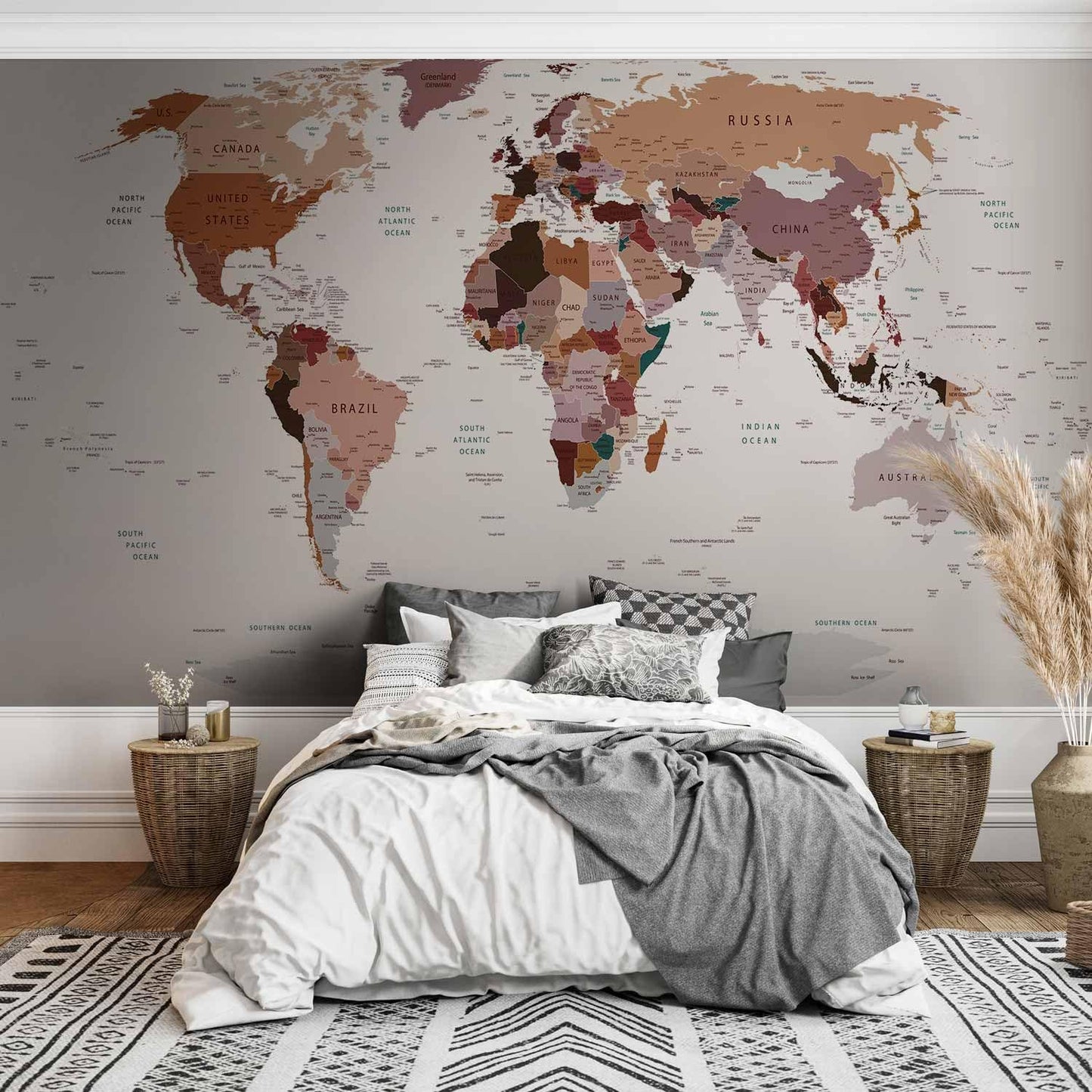artgeist Premium Wall Mural World Map 118x83 in - XXL Non-Woven Wallpaper Fleece Wall Decor Photo Print Picture Image Design Home Map of The World k-B-0001-a-d