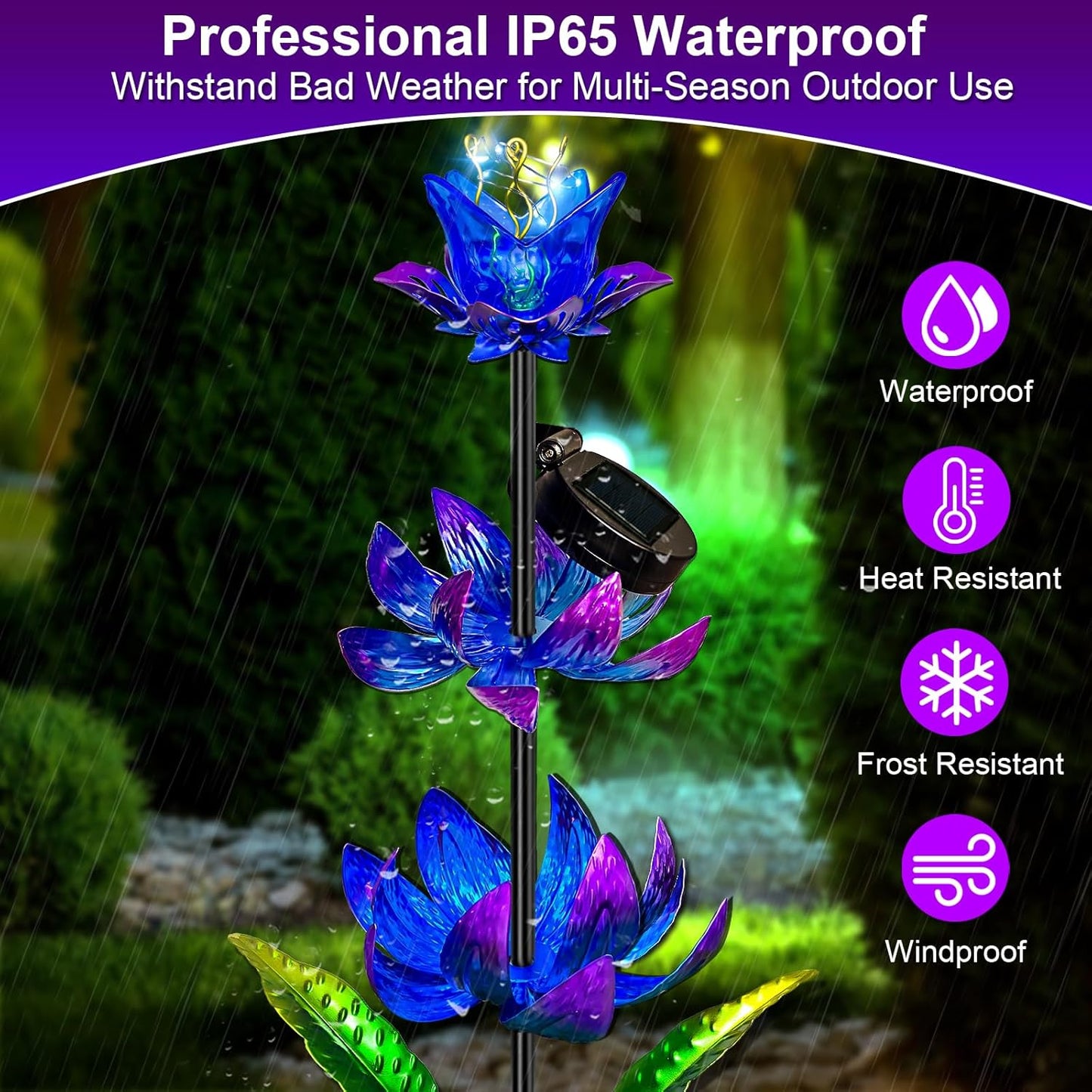 Solar Wind Spinner Outdoor, 63 Inch Metal Wind Spinner Yard Art with LED Lights, Three-Layer Flower Design Pinwheels for Yard and Garden Decor, Solar Garden Decor