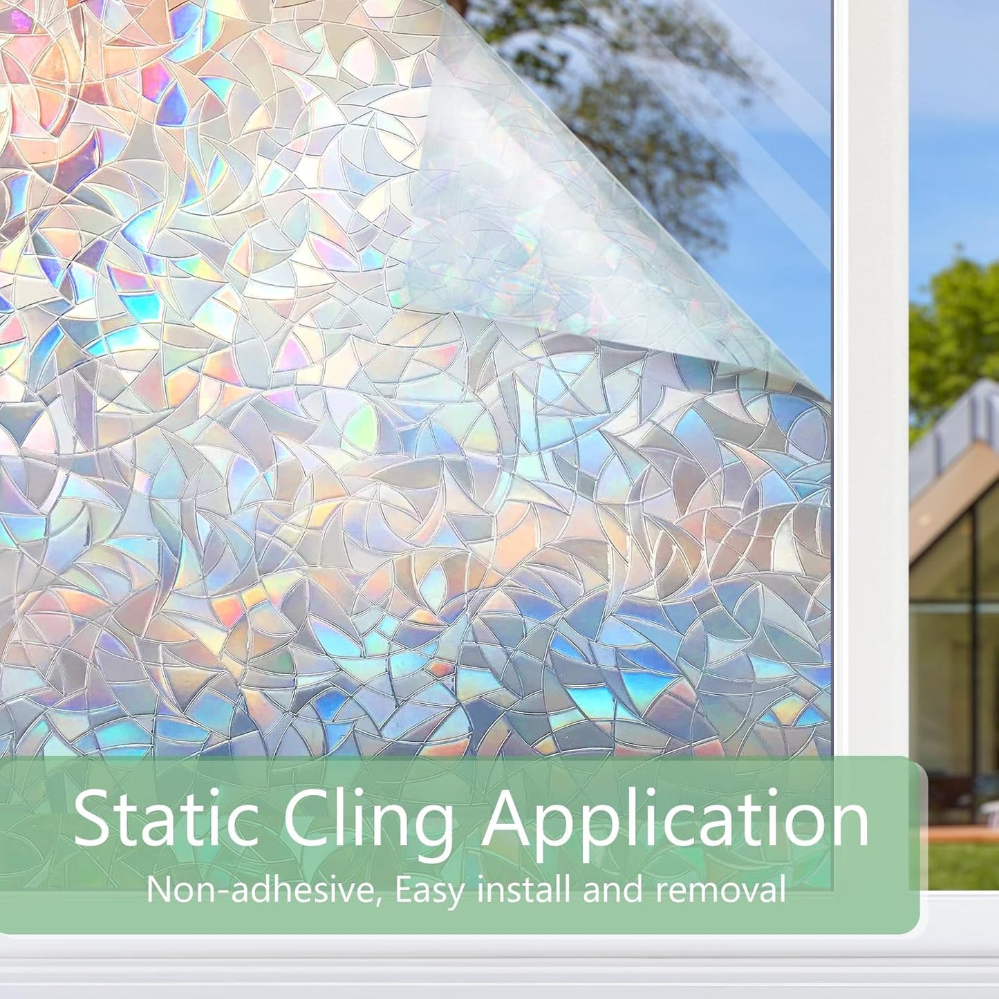 HIDBEA Window Privacy Film Static Clings, Rainbow Window Film, 3D Decals Non-Adhesive Window Vinyl Film for Home Door, 29.5 Inch x 13.1 Feet