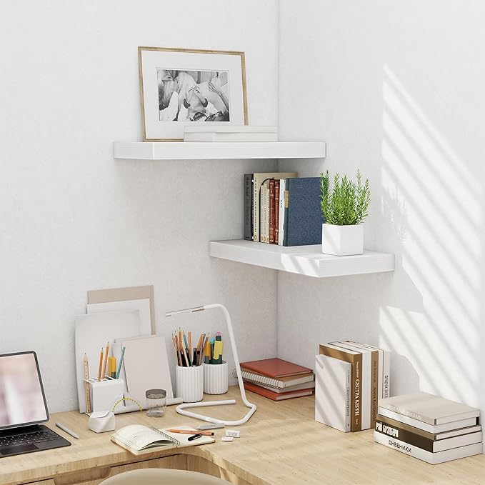 Fun Memories 24 Inch Floating Shelves Wall Mounted, 10 Inch Deep Wall Shelves, 24 x 10 Floating Shelf for Living Room Bathroom Bedroom, White, Set of 2