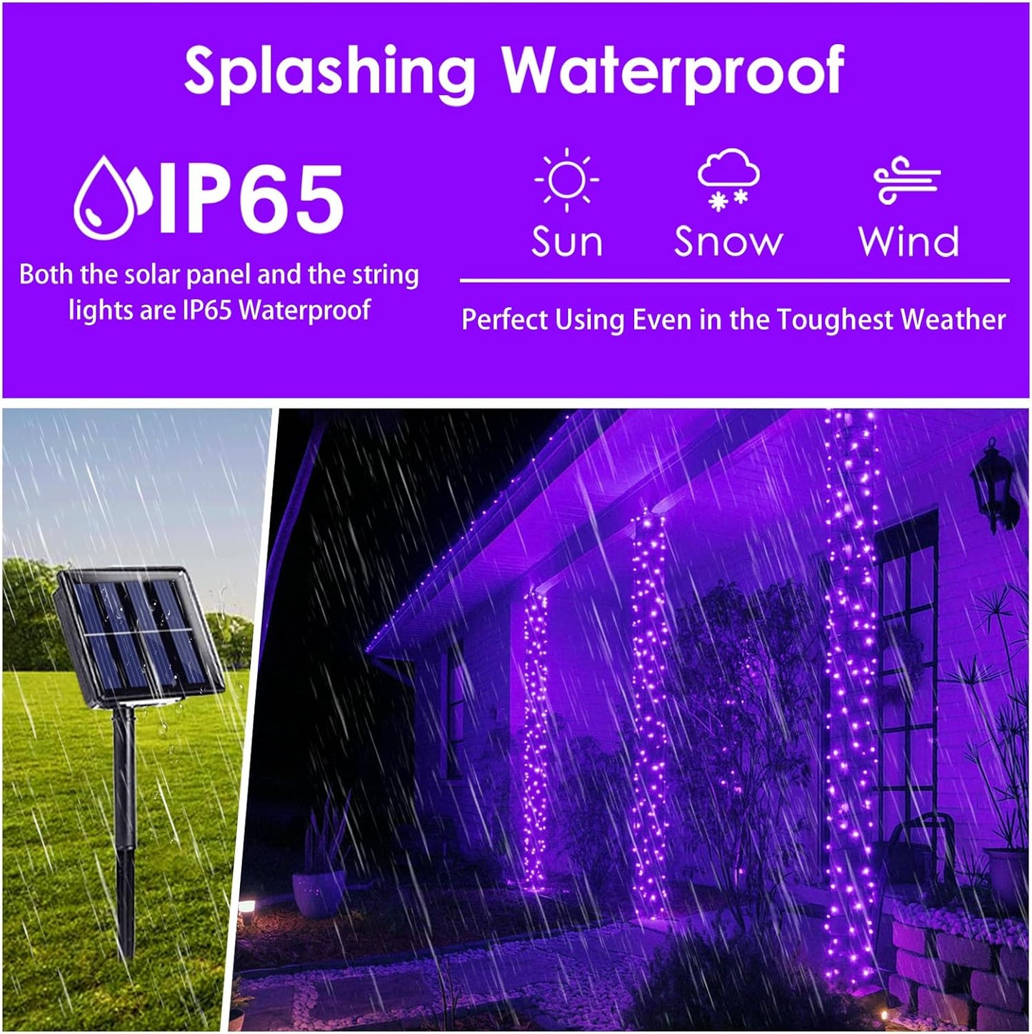 Purple Halloween Solar String Lights Outdoor, 2-Pack 80FT 200LED Solar Twinkle Light Waterproof, Copper Wire 8 Modes Purple Fairy Lights for Garden, Fence, Tree Decor, Halloween Decoration Outdoor