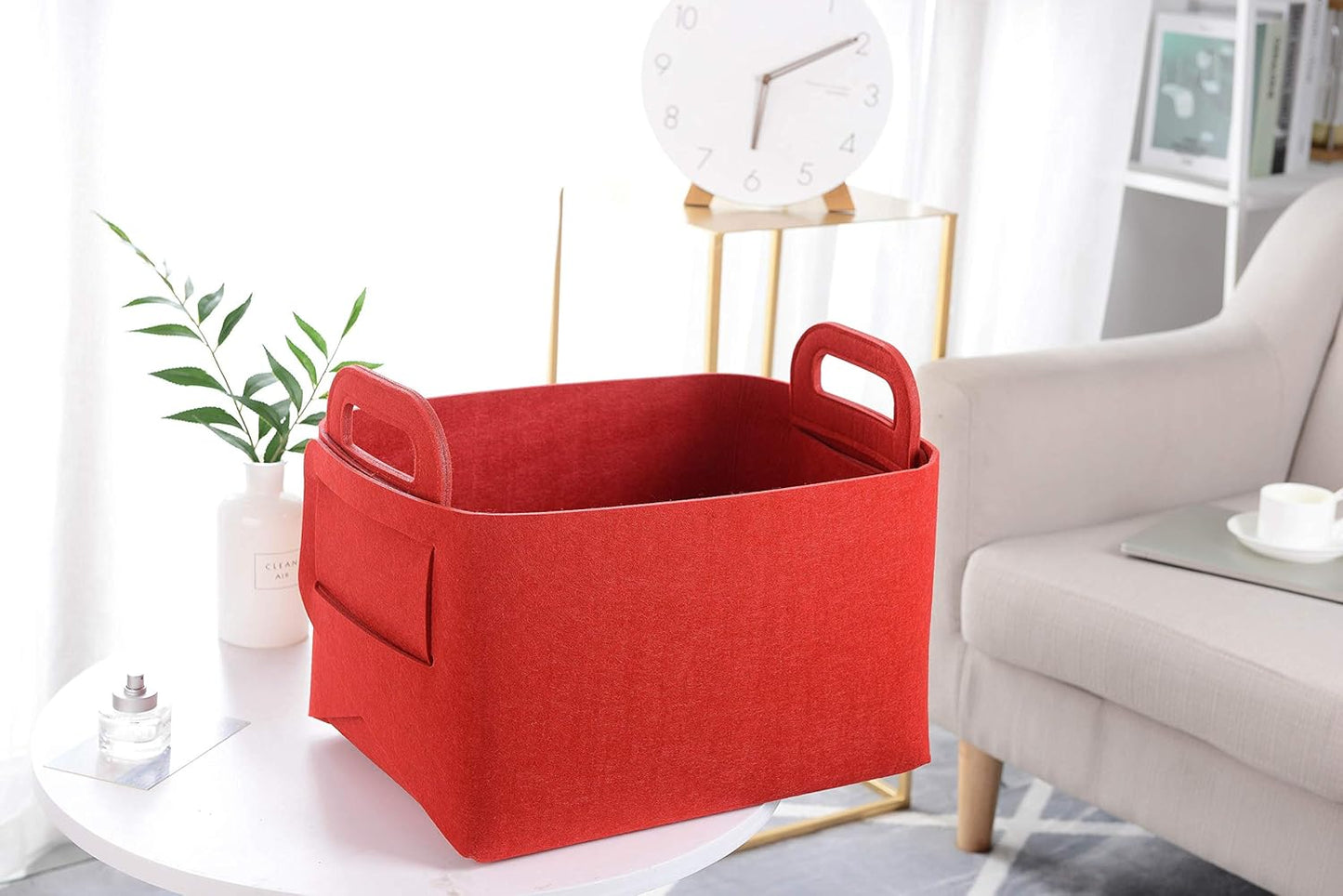 Minoisome Storage Basket Felt Storage Bin Collapsible& Convenient Box Organizer with Carry Handles for Office Bedroom Closet Babies Nursery Toys Laundry (Red, 19.9inch（L）×13.6inch（W）×12.6inch（H）)