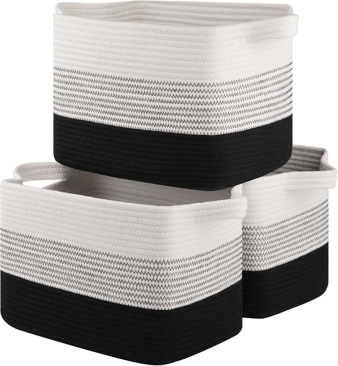 Storage Basket for Organizing, Woven Baskets for Storage, Rectangle Decorative Baskets for Shleves, Closet, Toys, Books, Nursery Organizer Bins - Pack of 3 (Gradient Black)